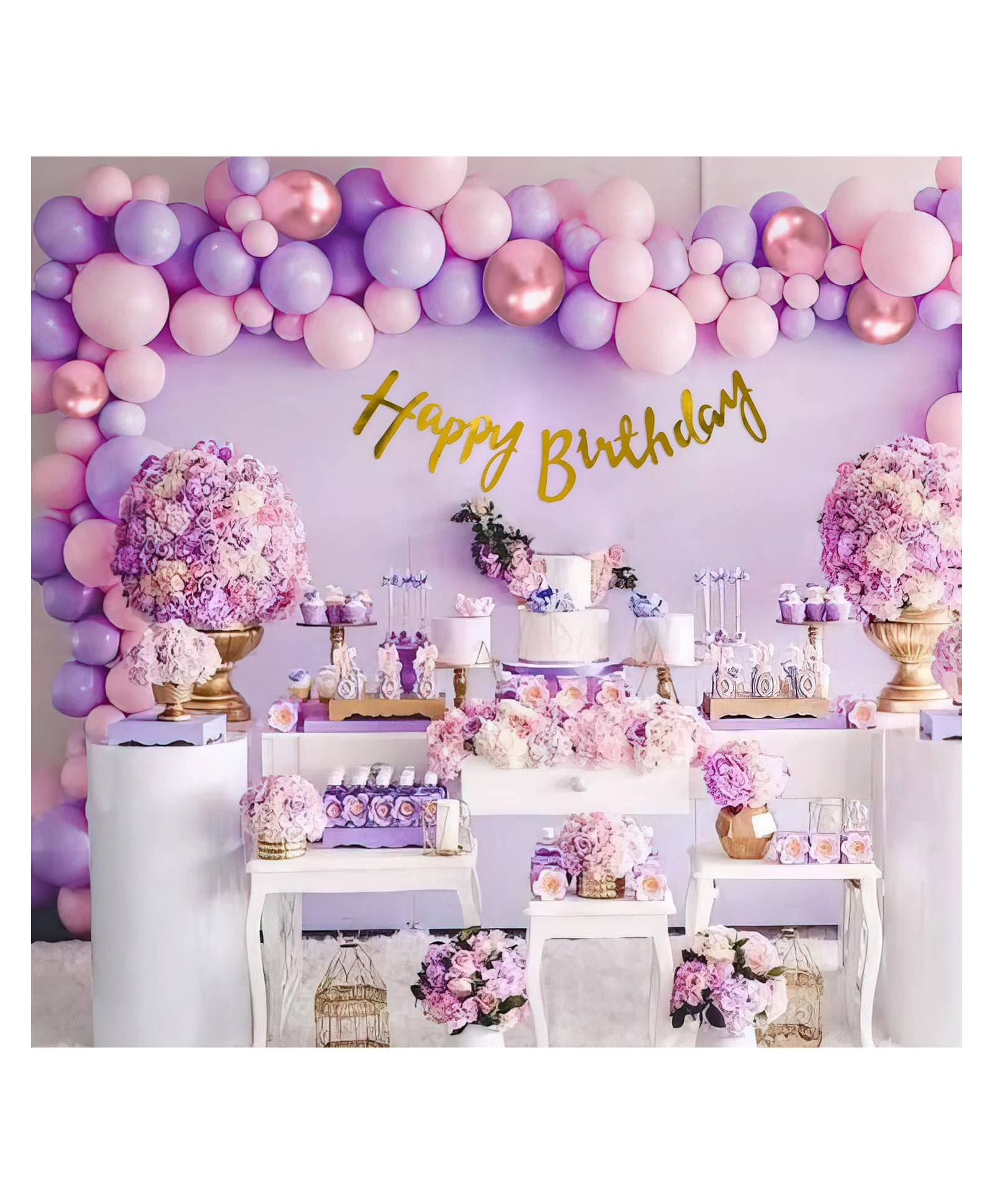 Special You Birthday Decoration DIY Combo Kit Pastel Theme with Happy Birthday Banner Pastel Purple Pink and Rose Gold Chrome Balloons Multicolor- Pack of 58 Items-image-22