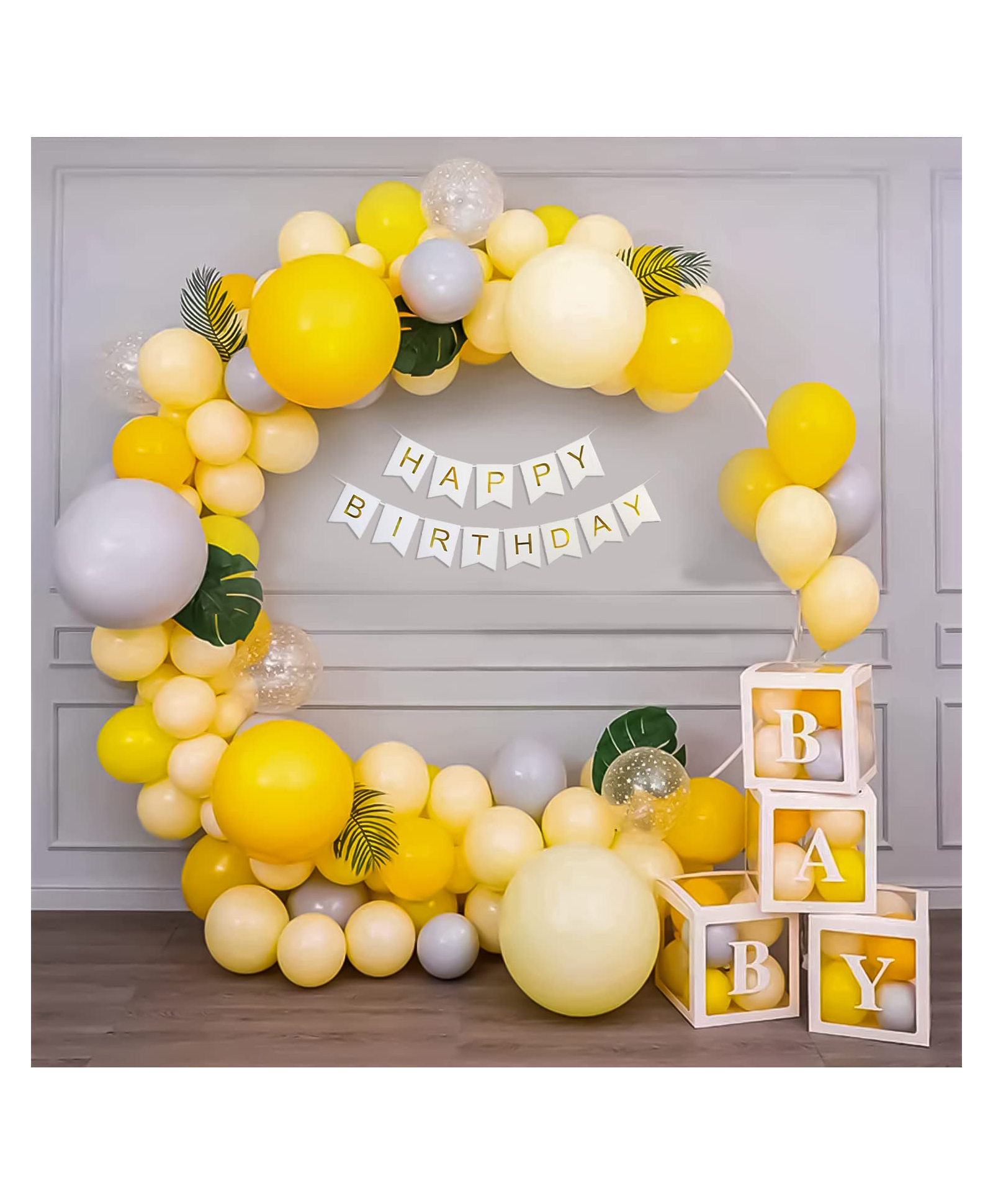 Special You Birthday Balloon Decoration Diy Combo Artificial Green Leaves Decorative Kit Yellow - Pack of 58 Items-image-26