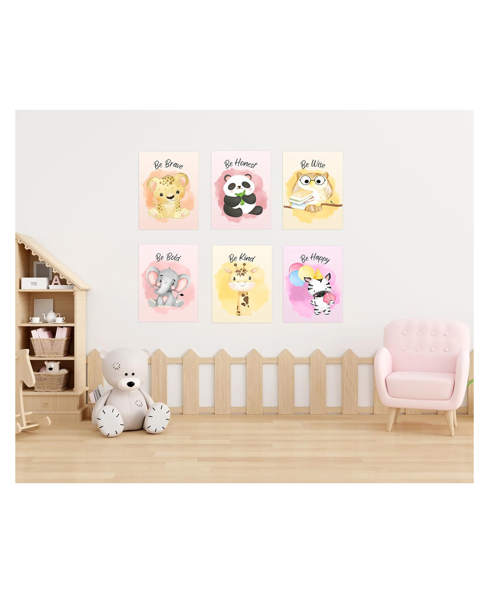 Special You Kids Room Animal Wall Sticker Posters Nursery Wall Decor Kids Room Decoration Items for Boys and Girls Pink & Yellow -Pack of 6 Posters.-picture-22
