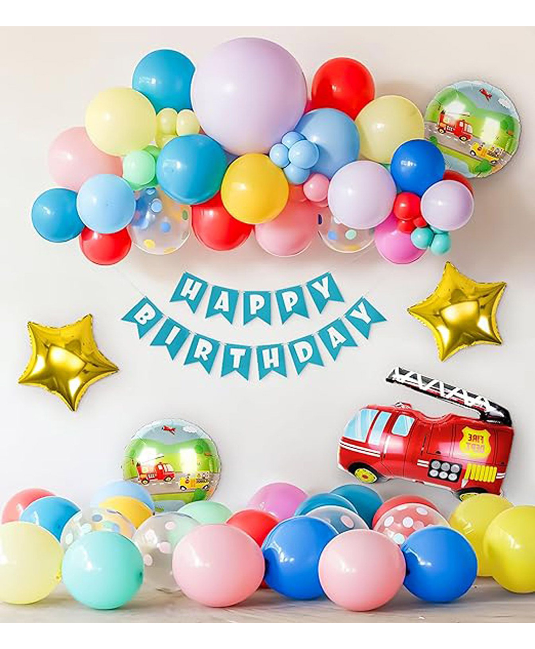 SpecialYou construction theme birthday decoration items kit for boys with fire truck foil balloons multicolor pack of 49 items-image-8