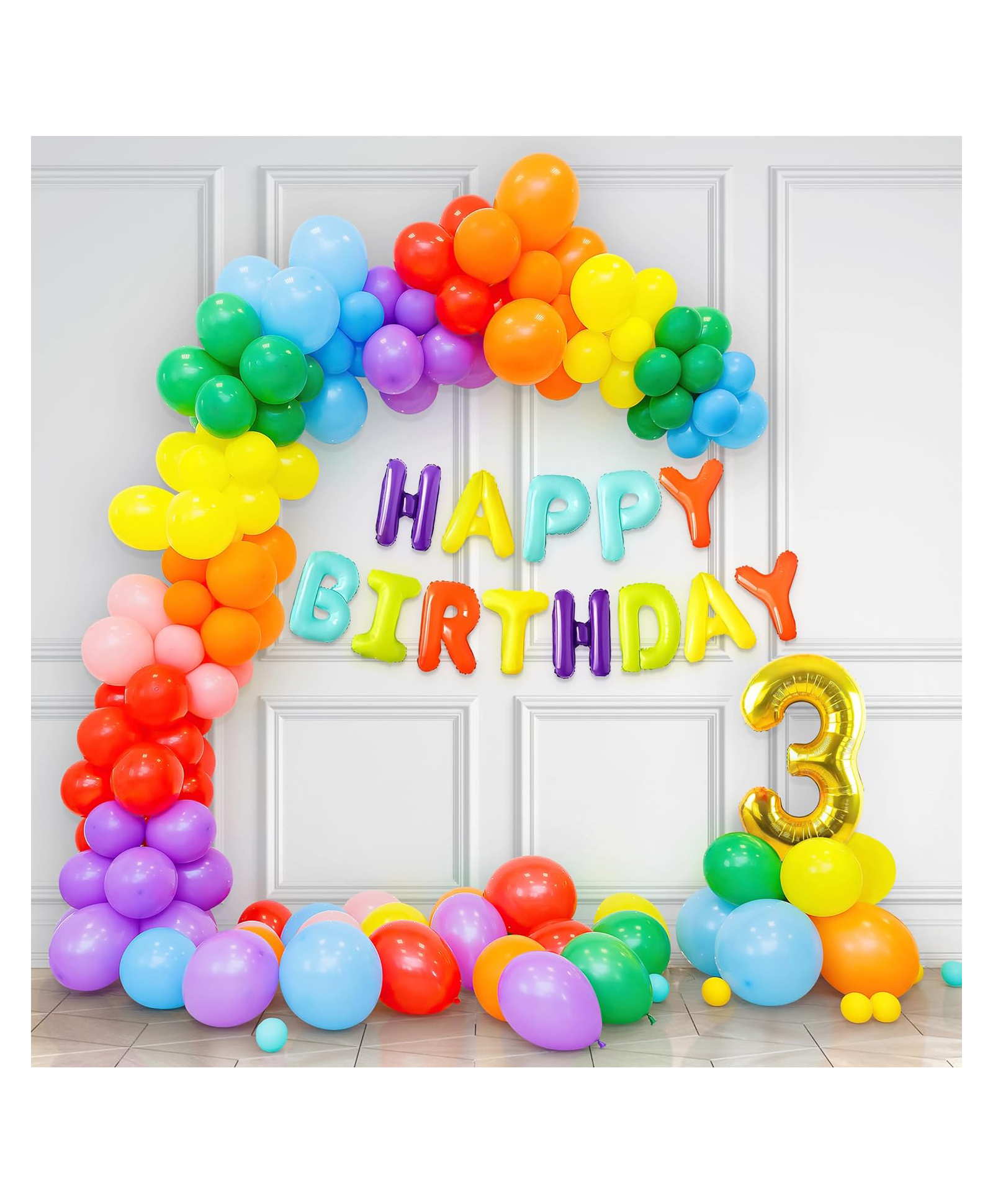 Special You Rainbow theme 3rd birthday decoration items kit for girls and boys with No-3 foil balloon and multicolor balloons for garland- Pack of 64 Items-image-27