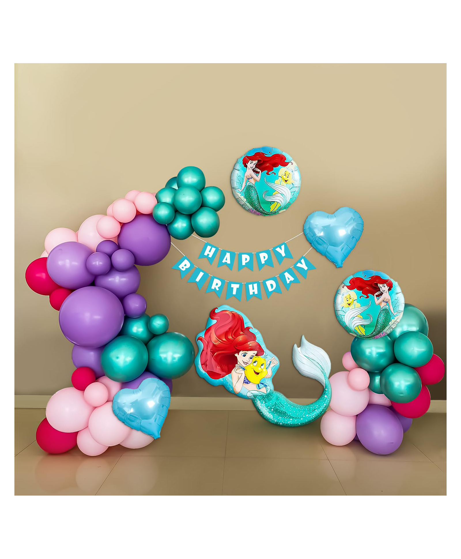 Special You Birthday Decoration DIY Combo Kit Mermaid Theme with Mermaid Foil Balloon Set and Red Dark Green Purple and Pink Balloons- Multicolor- Pack of 73 Items-image-30