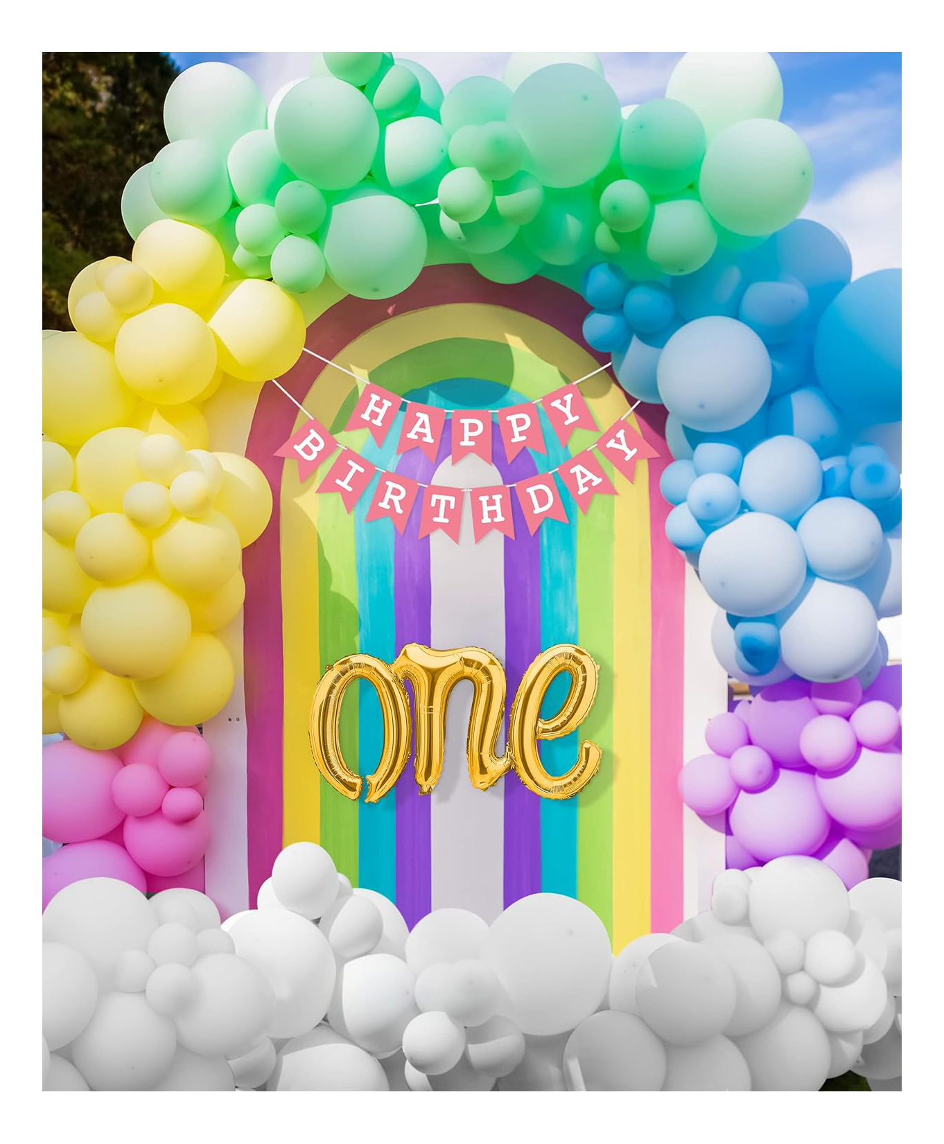 Special You 1st Birthday Decoration DIY Combo Kit Rainbow Theme with One Foil balloon and Happy birthday banner Multicolor- Pack of 134 Items-picture-18