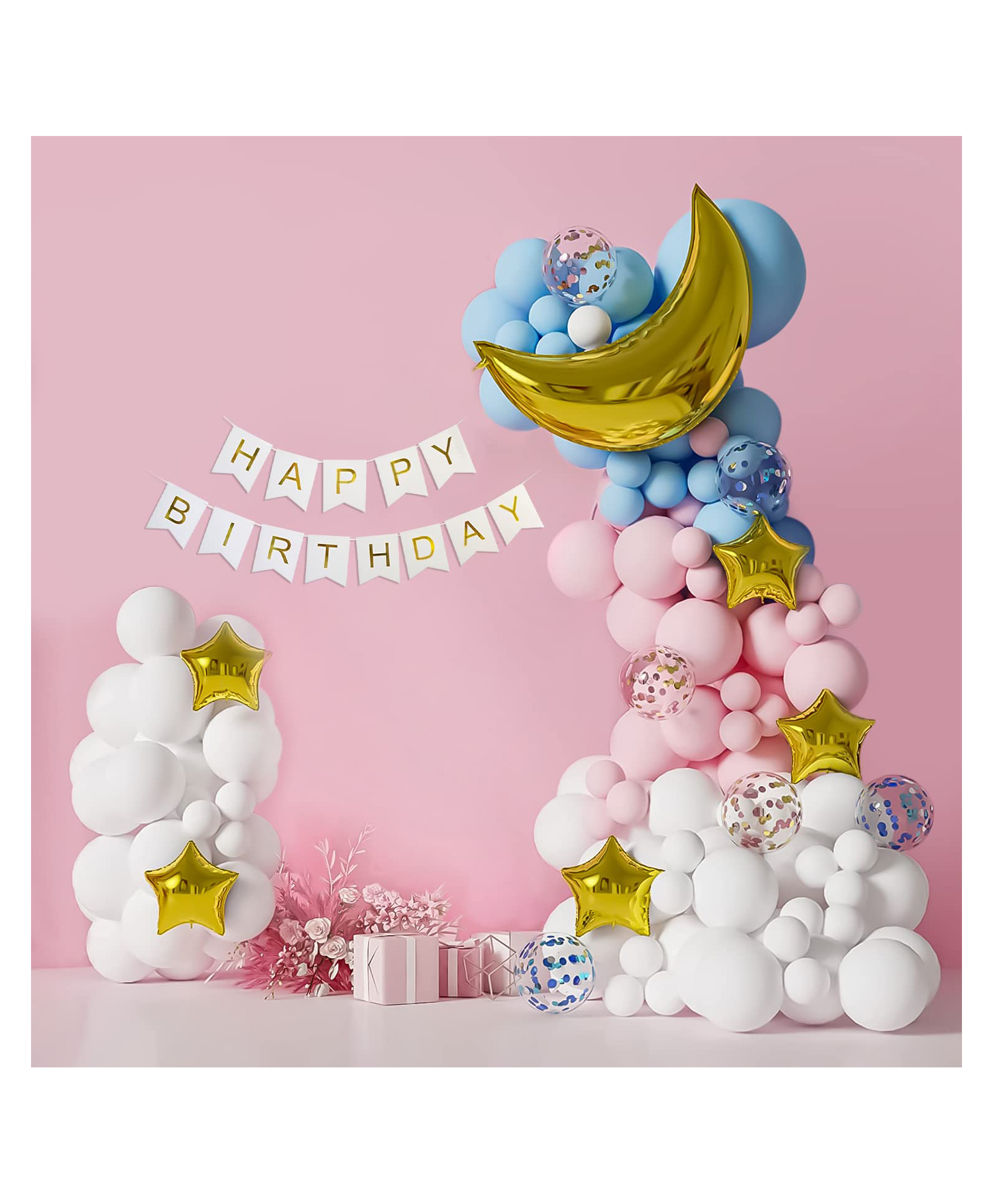 Special You Birthday Decoration DIY Combo Kit Star & Moon Foil Balloons Theme with Gold Confetti Balloons and Pastel Multicolor- Pack of 68 Items-image-47