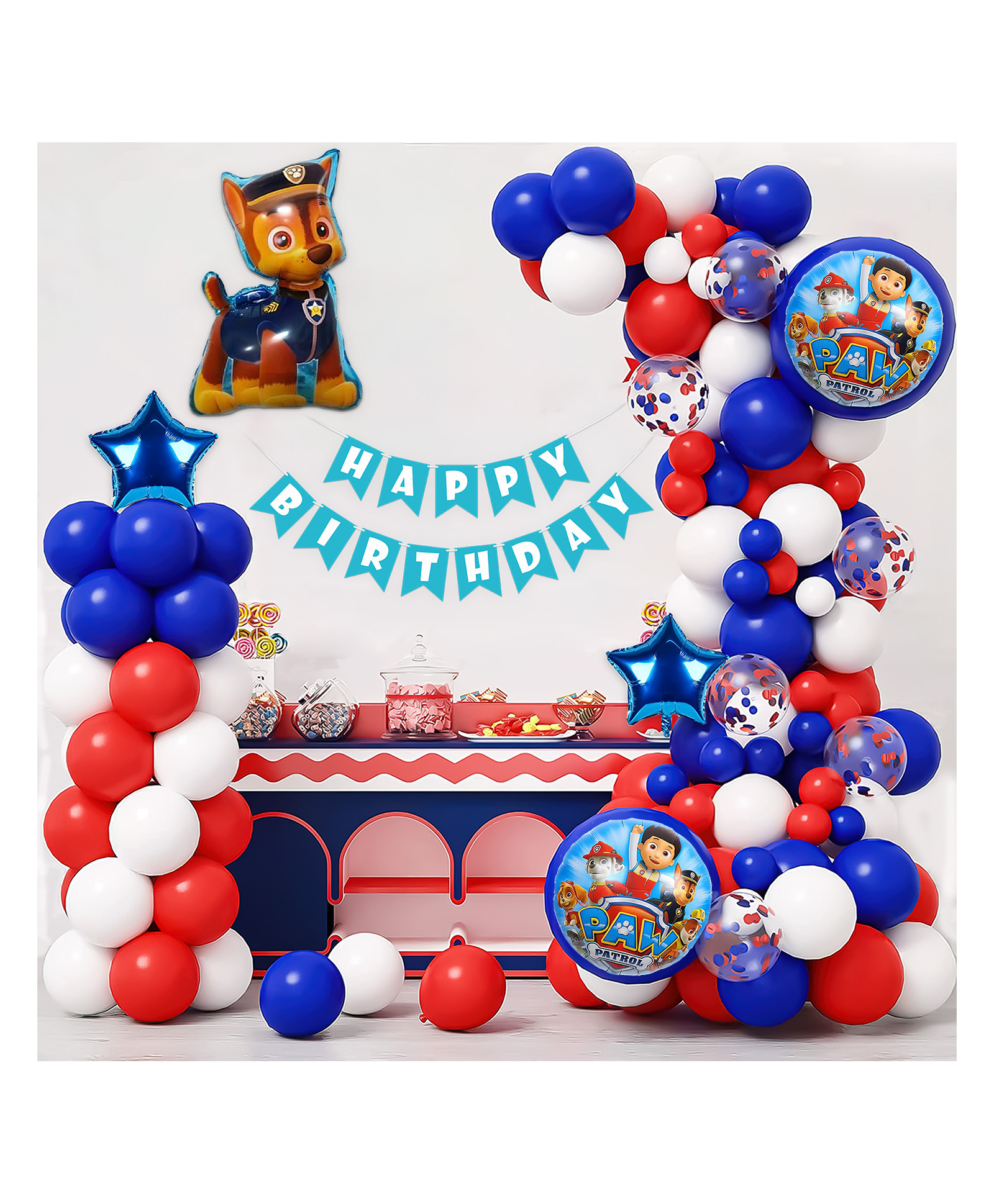 Special You Birthday Decoration DIY Combo Kit Paw Patrol Theme with Happy Birthday Banner Paw Patrol Foil Balloon Set Red Blue White and Gold Confetti Balloons Multicolor- Pack of 68 Items-image-40