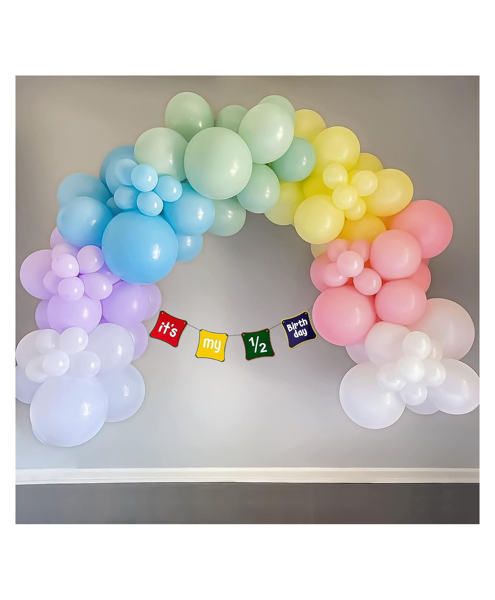 Special You Half Birthday Decoration DIY Combo Kit Pastel Rainbow Theme with It's My Half Birthday Banner Multicolor- Pack of 63 Items-image-41