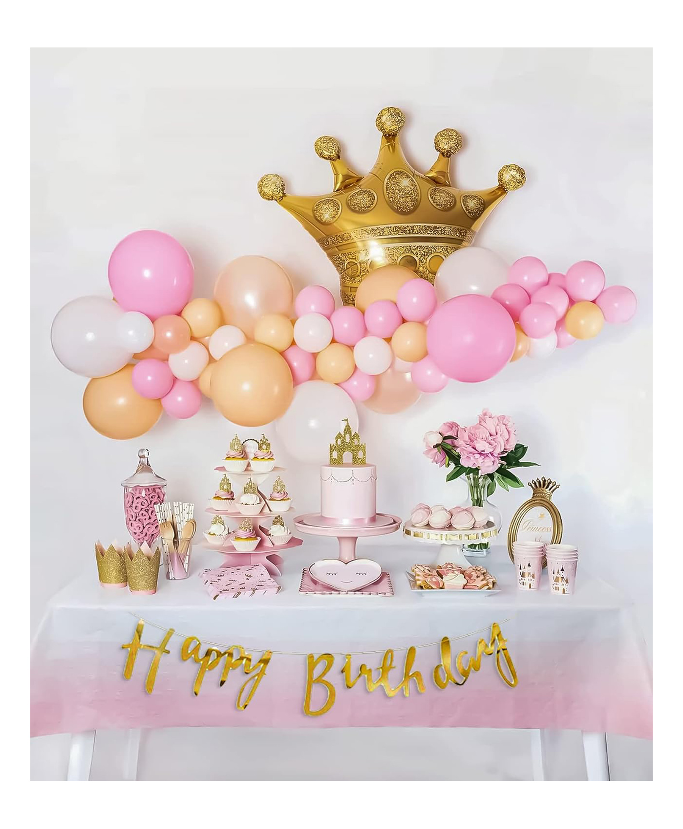 Special You Happy Birthday Pastel Theme Balloons Birthday Decoration Items for Girls with Foil Crown Golden pack of 53 items-image-29
