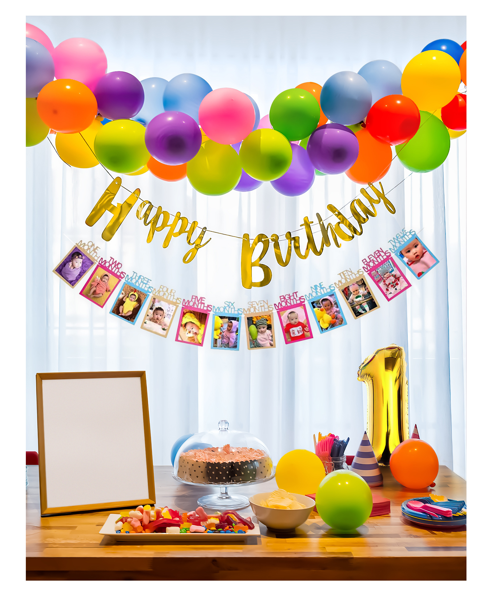 Special You 1st Birthday Decoration DIY Combo Kit Rainbow Theme with Multicolor balloons - Pack of 45 Items-image-40
