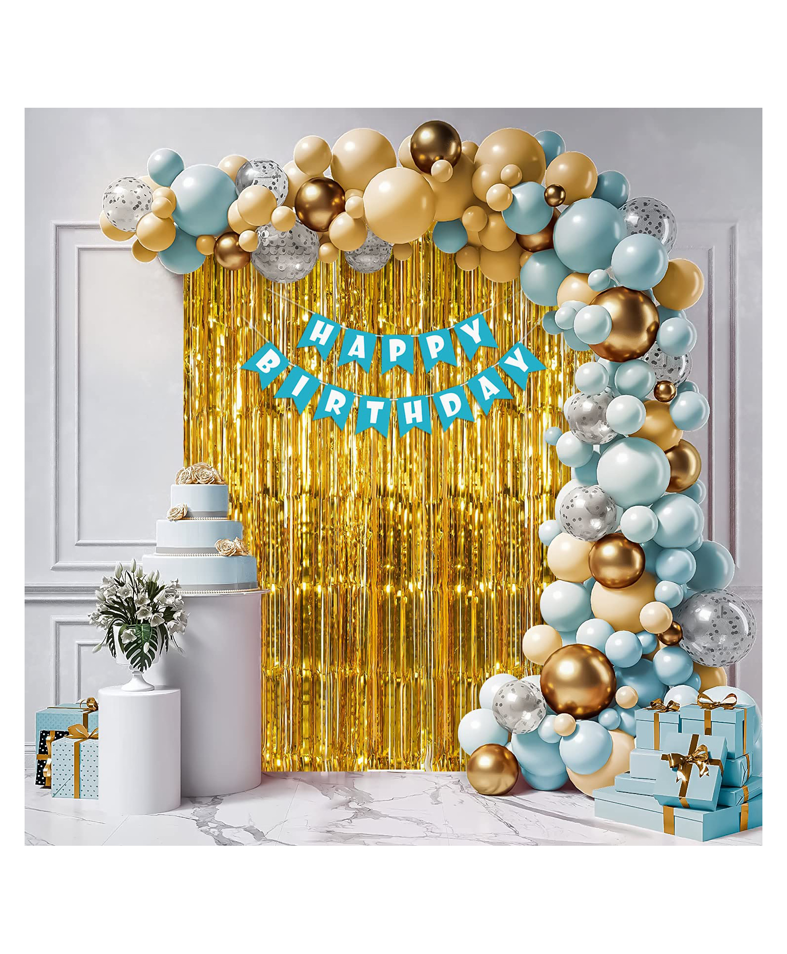 Special You Birthday Decoration DIY Combo Kit Golden Theme Birthday Banner Gold - Pack of 67 Items-image-42