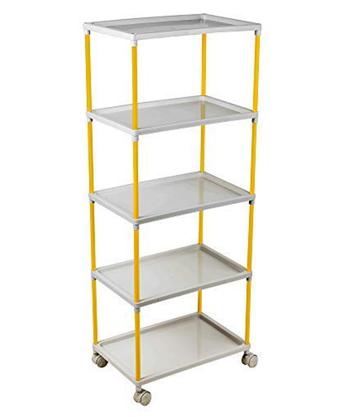 Little One's Multipurpose 5 Plastic Shelf Storage Rack Shoe Rack with Wheels (Unbreakable Material) Tray 5-image-2