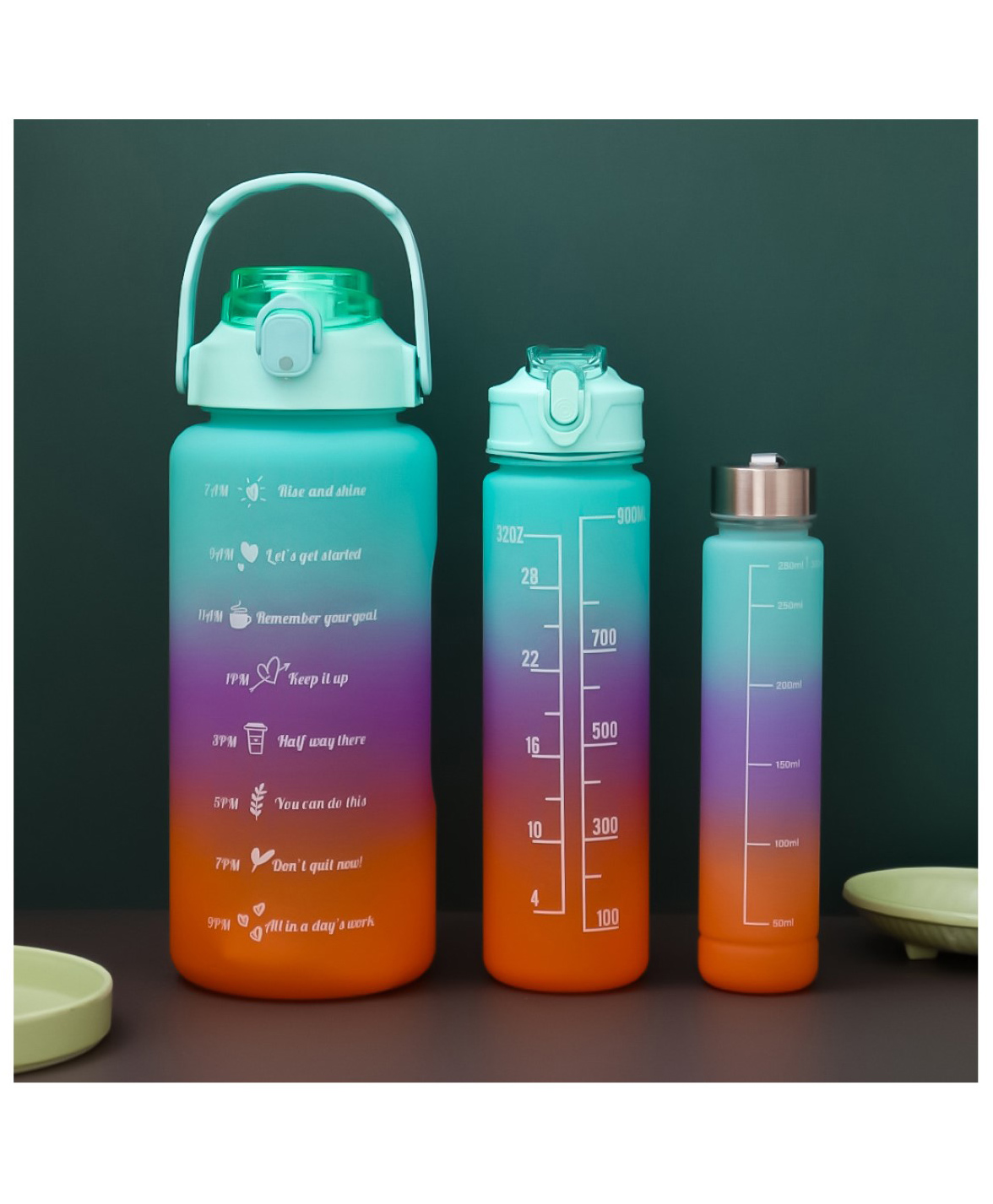 Luvlittle Motivational Water Bottle Set of 3 with Time Marker, Leakproof Durable Non-Toxic Sipper Water bottle for office, School Gallon Water Bottle for gym-Color May Vary-image-33
