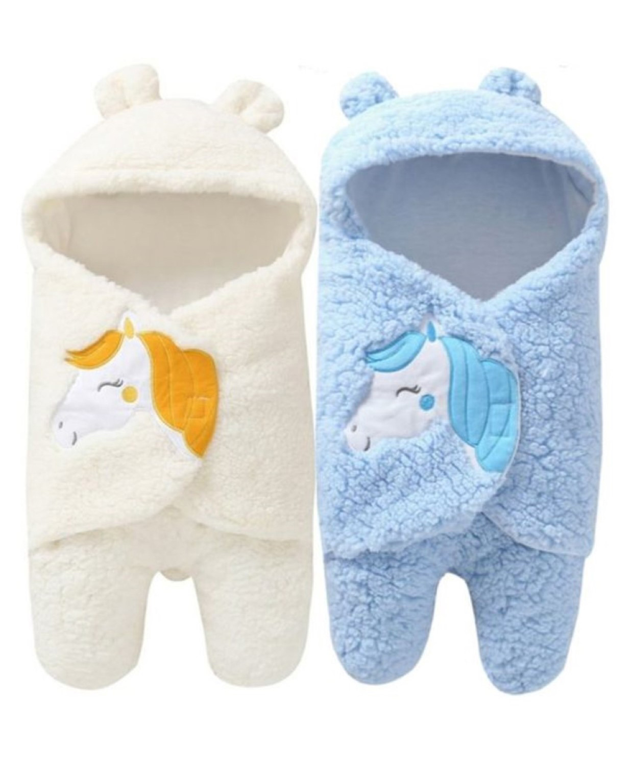 Luvlittle Wearable Hooded Blanket Pack Of 2 - White & Blue-image-29