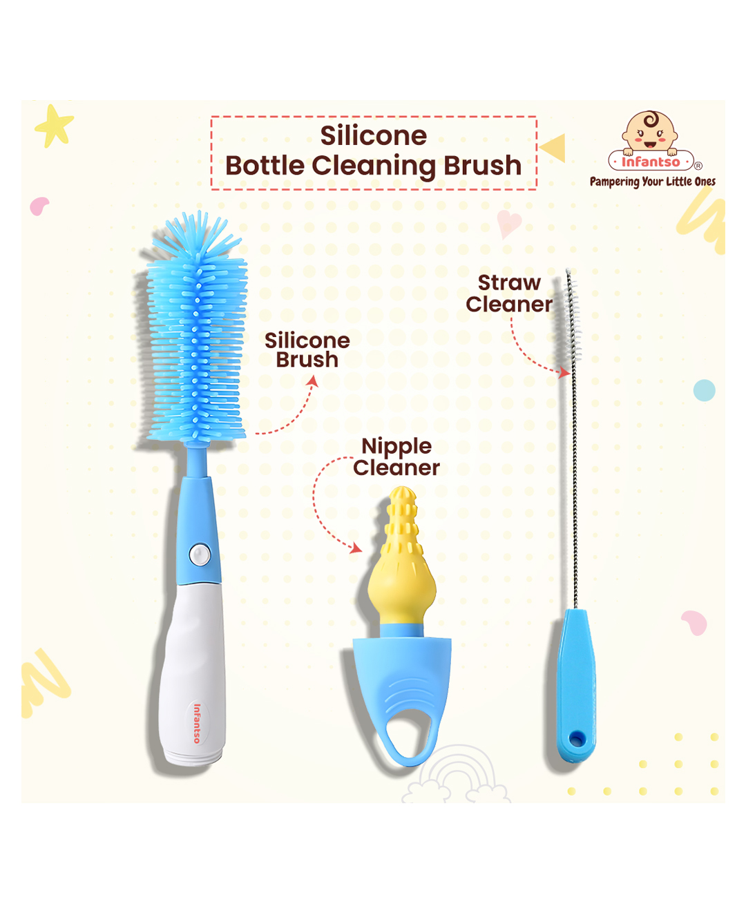 infantso U-Grow Silicone (Scratch Free) Bottle Cleaning Brush BLUE set of 2-picture-10