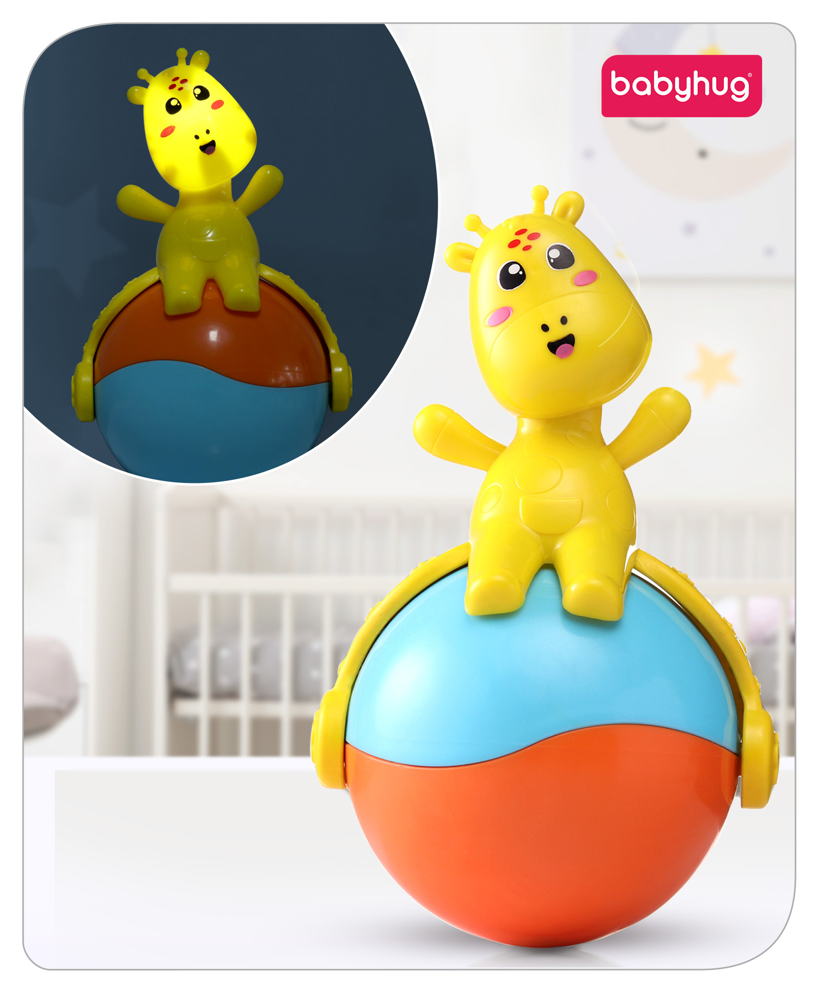 Babyhug Giraffe on Ball Musical Roly Poly Toy - Multicolor-picture-12