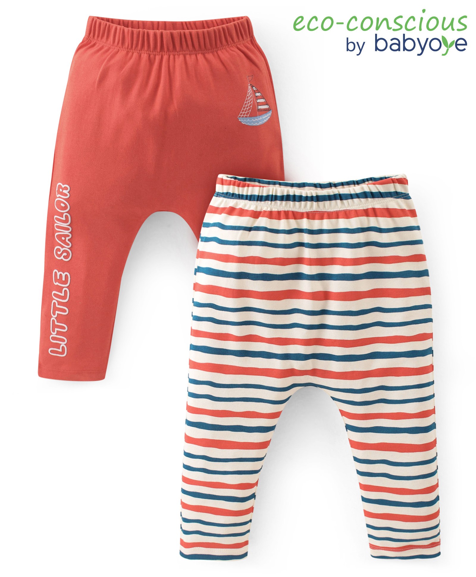 Babyoye 100% Cotton with Eco Jiva Finish Full Length Striped Diaper Pants Pack of 2 - Red & White-picture-16