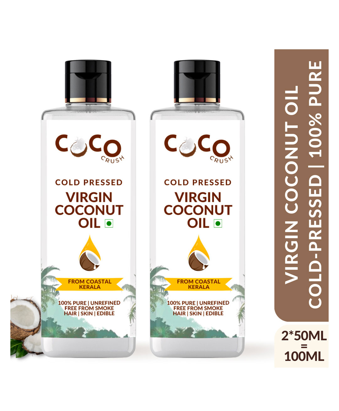 Coco Crush Cold-Pressed Virgin Coconut Oil, 100% Pure & Natural Pack of 2 - 50ml each (100 ml)-picture-23
