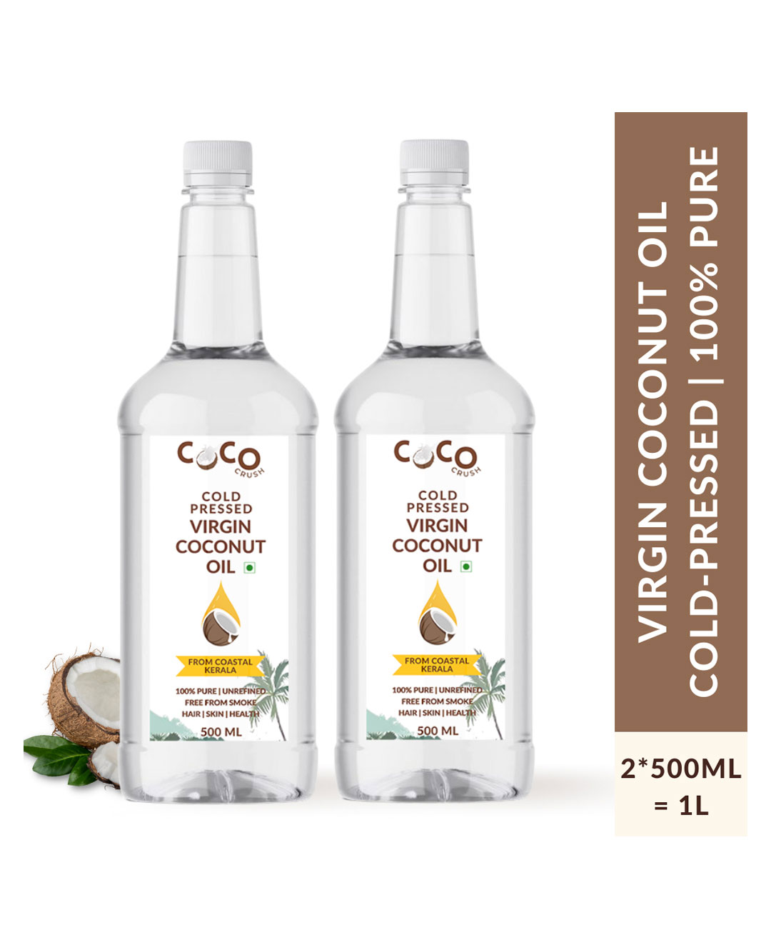 Coco Crush Cold-Pressed Virgin Coconut Oil, 100% Pure & Natural Pack of 2 - 500ml each - 1L-image-49