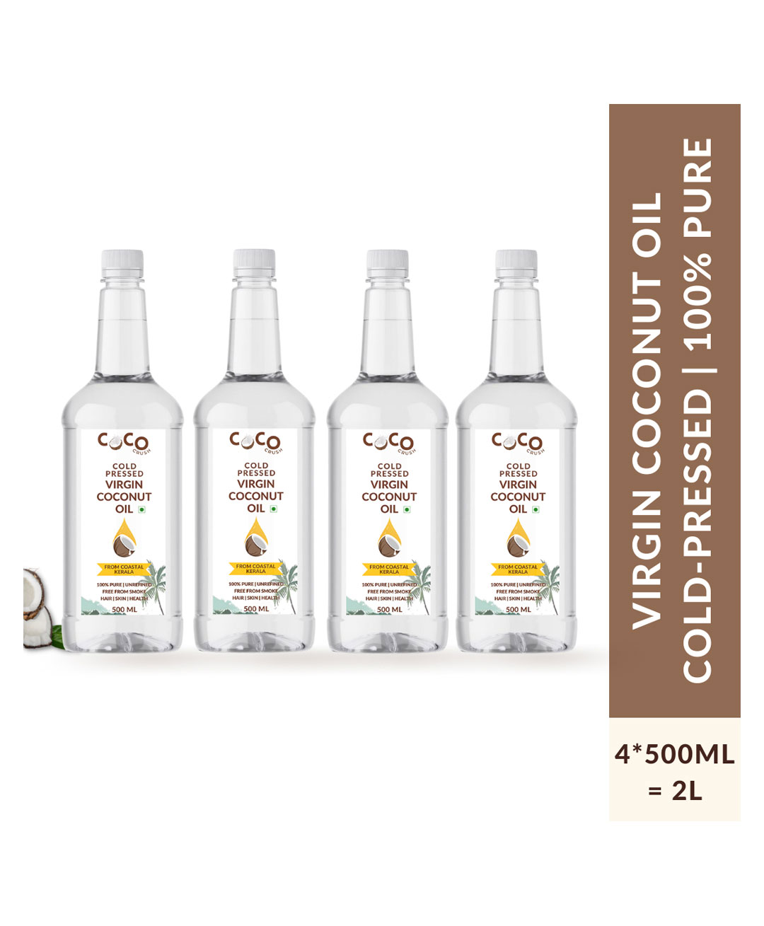 Coco Crush Cold-Pressed Virgin Coconut Oil 100% Pure & Natural Pack of 4 - 500ml Each - 2L-image-40