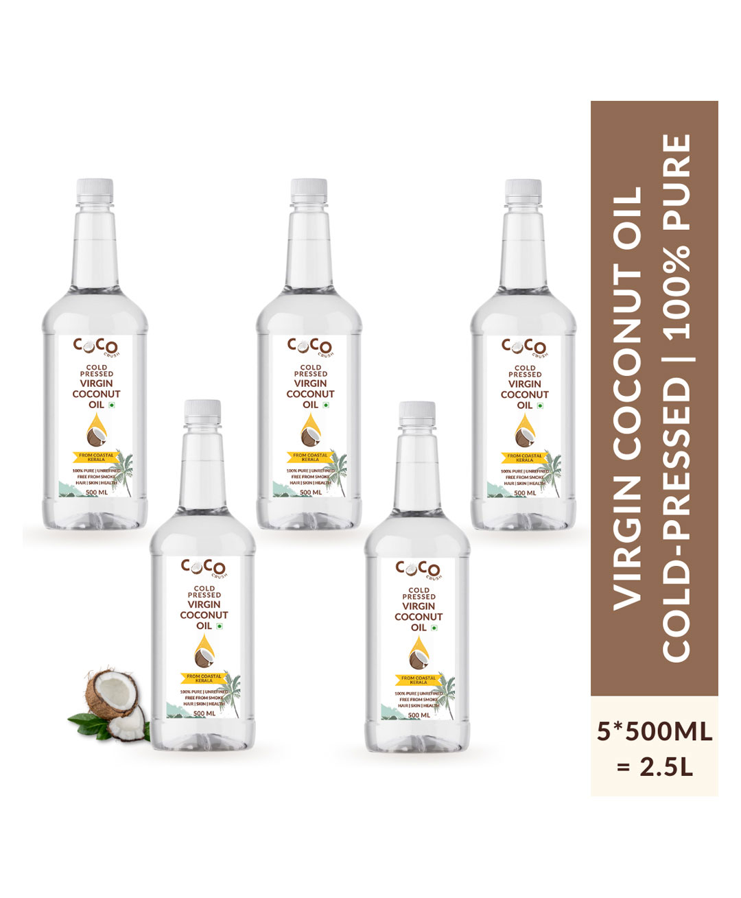 Coco Crush Cold-Pressed Virgin Coconut Oil 100% Pure & Natural Pack of 5 - 500ml each - 2.5L-image-39