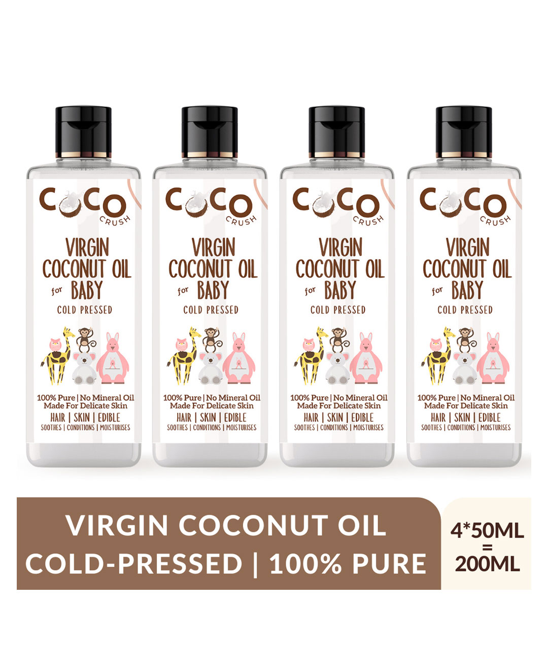 Coco Crush Cold Pressed Pure & Natural Virgin Coconut Oil Pack of 4 - 50 ml Each - 200ml-image-7