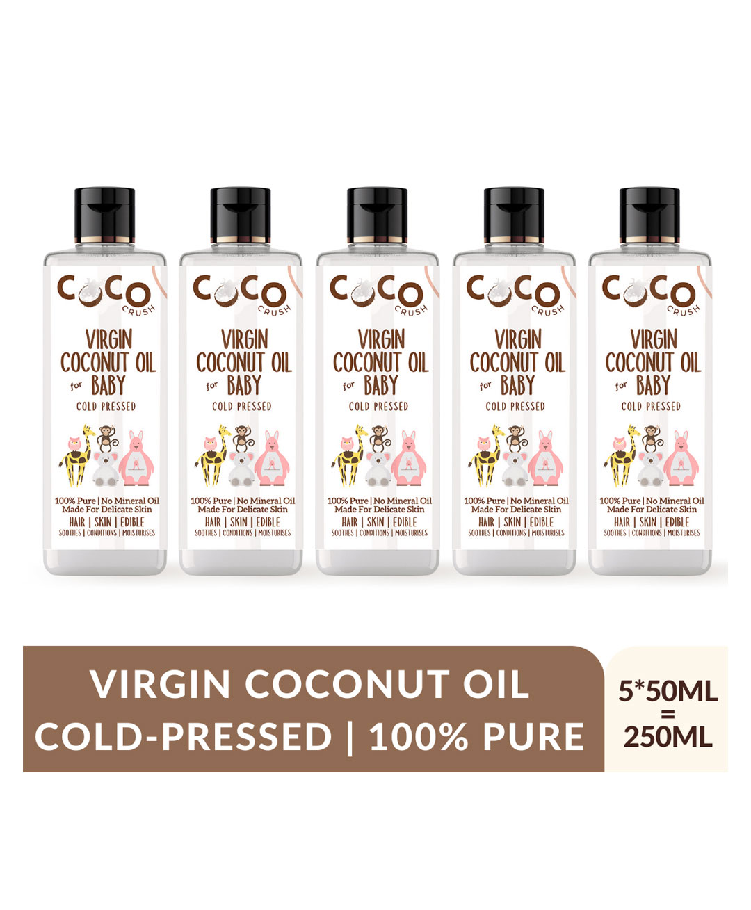 Coco Crush Cold Pressed Pure & Natural Virgin Coconut Oil, Pack of 5 - 50ml each - 250ml-image-2