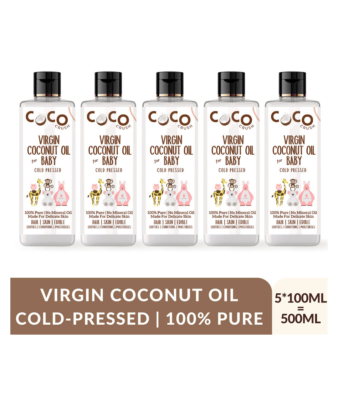 Coco Crush Cold Pressed Pure & Natural Virgin Coconut Oil Pack of 5 - 100ml Each - 500 ml-image-43