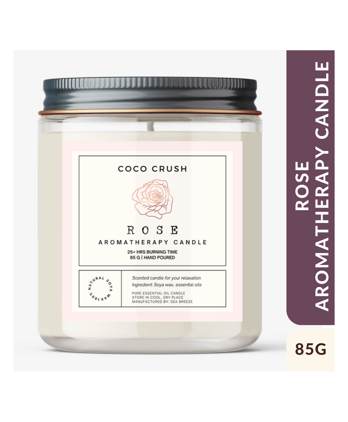 Coco Crush Rose Aroma Jar Candle -100% Pure Soy Wax 25Hr+ Burn Time Candle - 85g-image-37