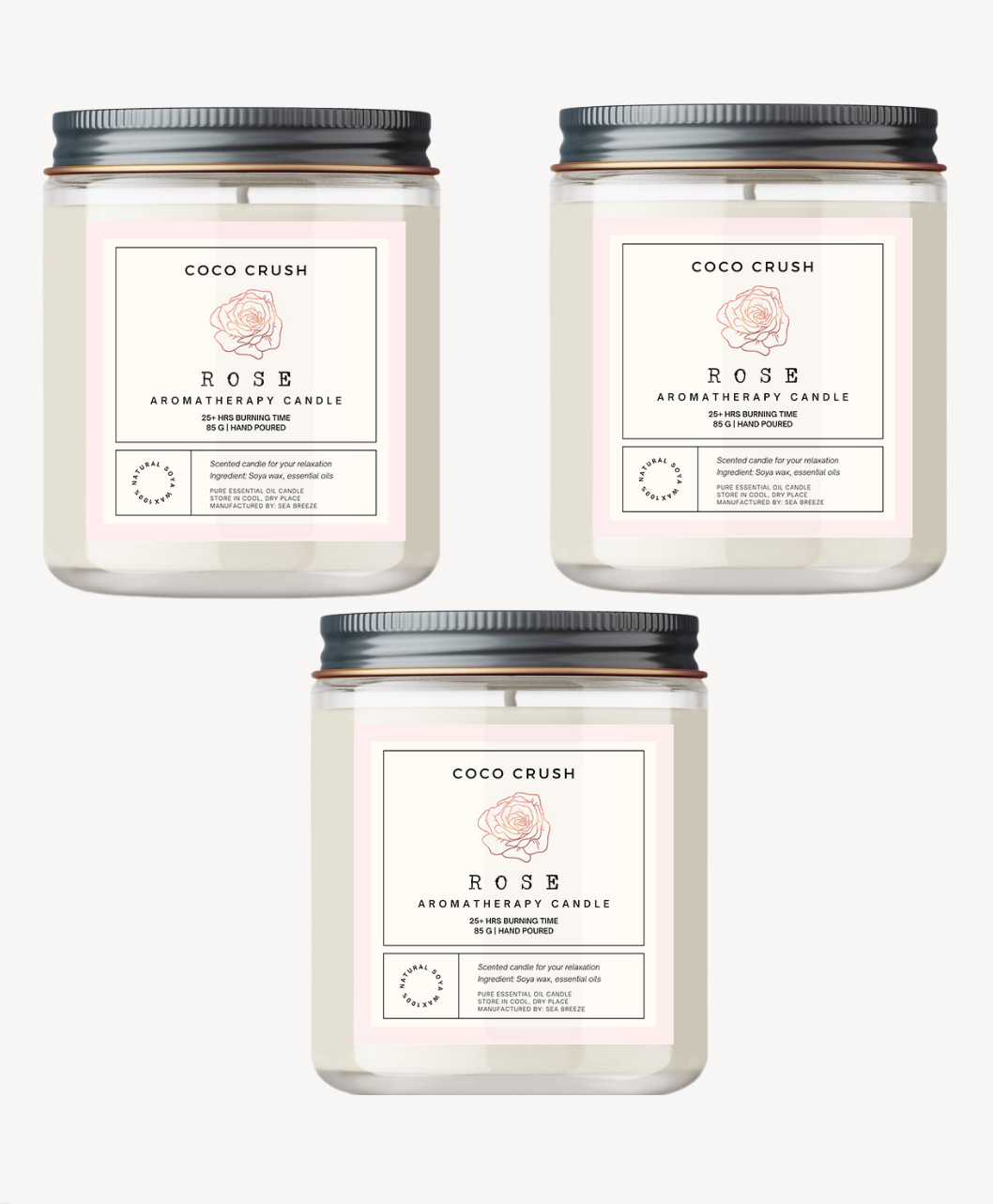 Coco Crush Rose Aroma Jar Candle -100% Pure Soy Wax, 25Hr+ Burn Time Candle - Pack of 3 - 85g each (255g)-image-18