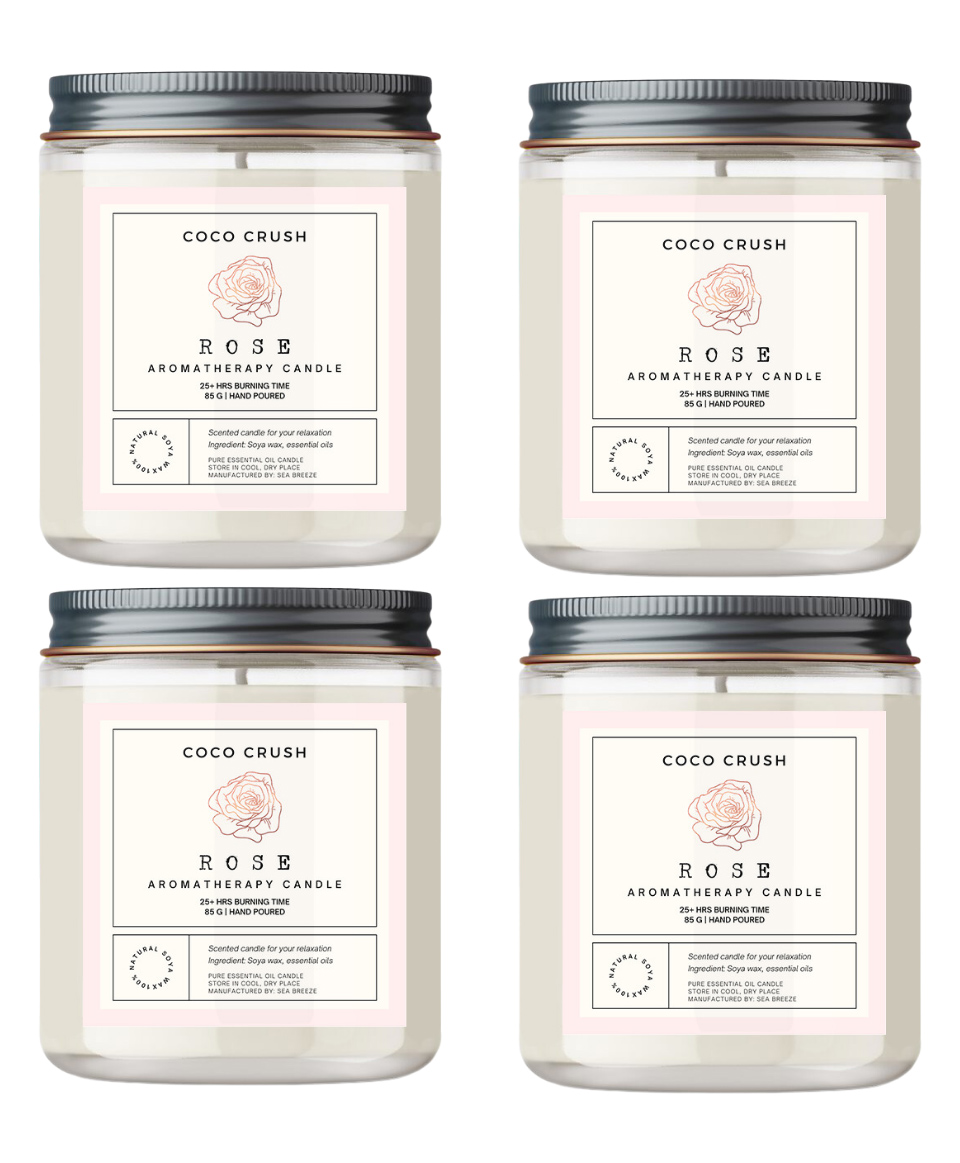Coco Crush Rose Aroma Jar Candle -100% Pure Soy Wax, 25Hr+ Burn Time Candle - Pack of 4 - 85g each (340g)-image-20