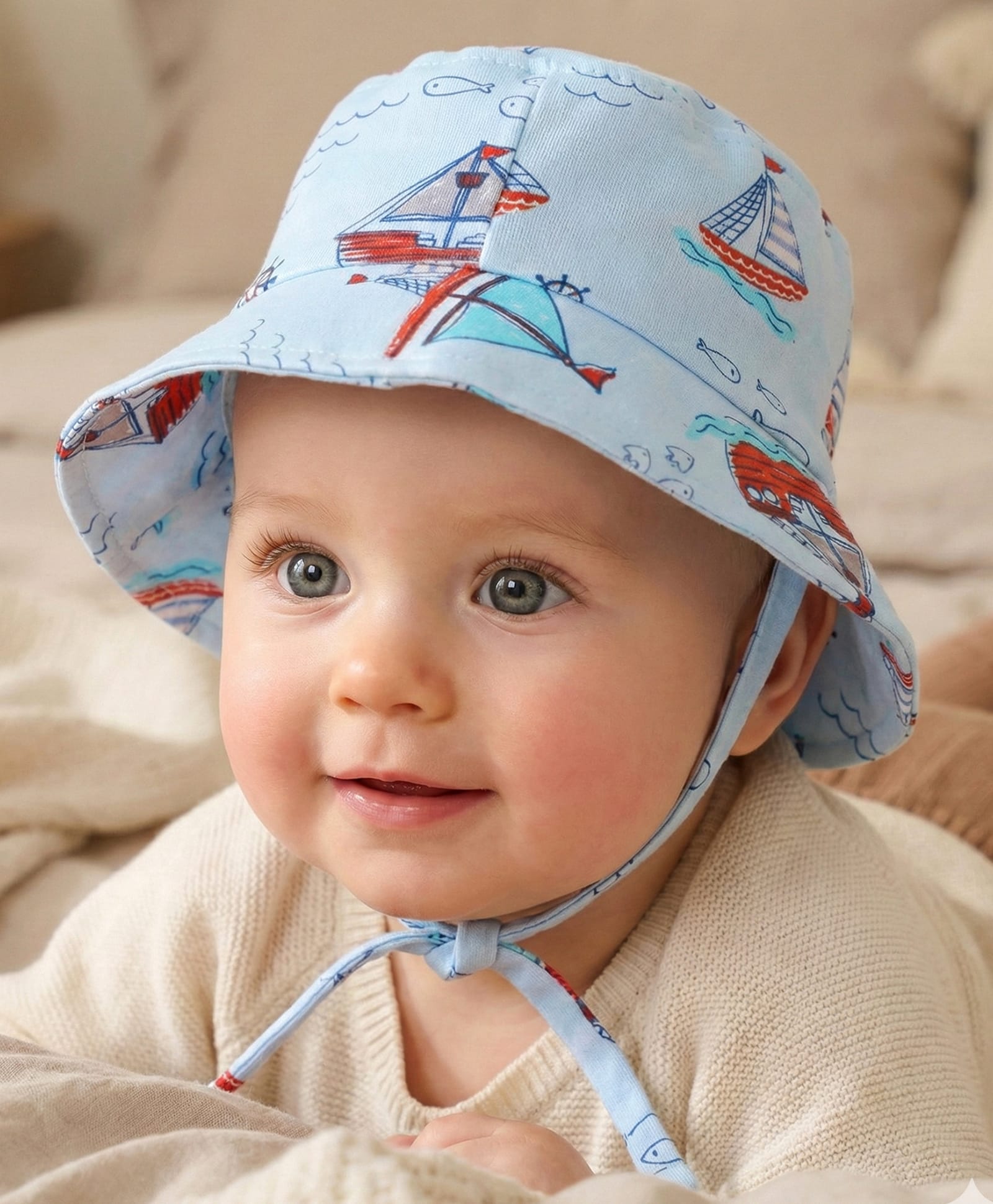 Babyoye 100% Cotton  with Eco Jiva Finish   Ocean Print Cap- Blue-picture-13