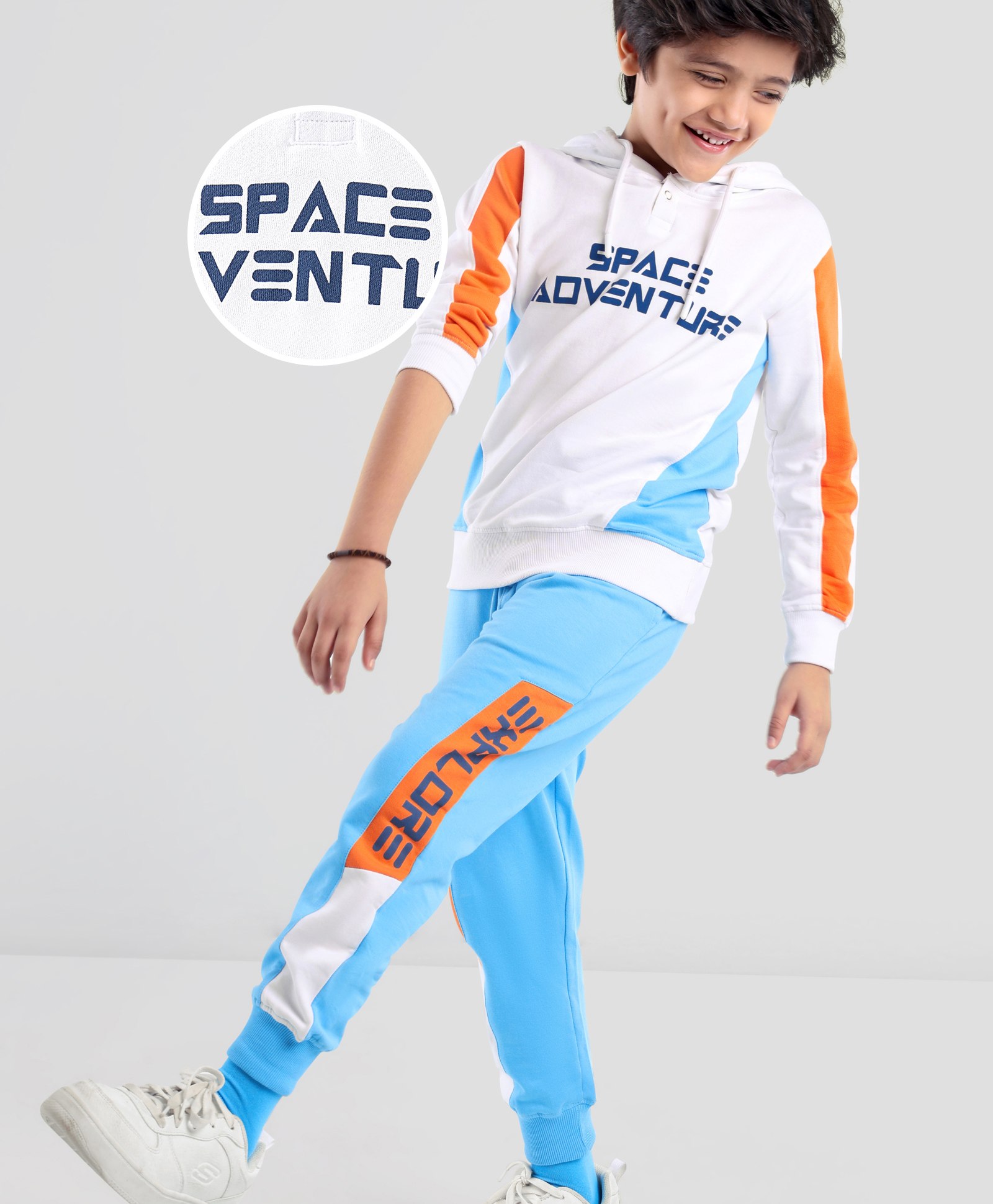 Ollington St. Cotton Full Sleeves Winter Wear Hoodie & Lounge Pant Set Text Print - Blue & White-picture-15