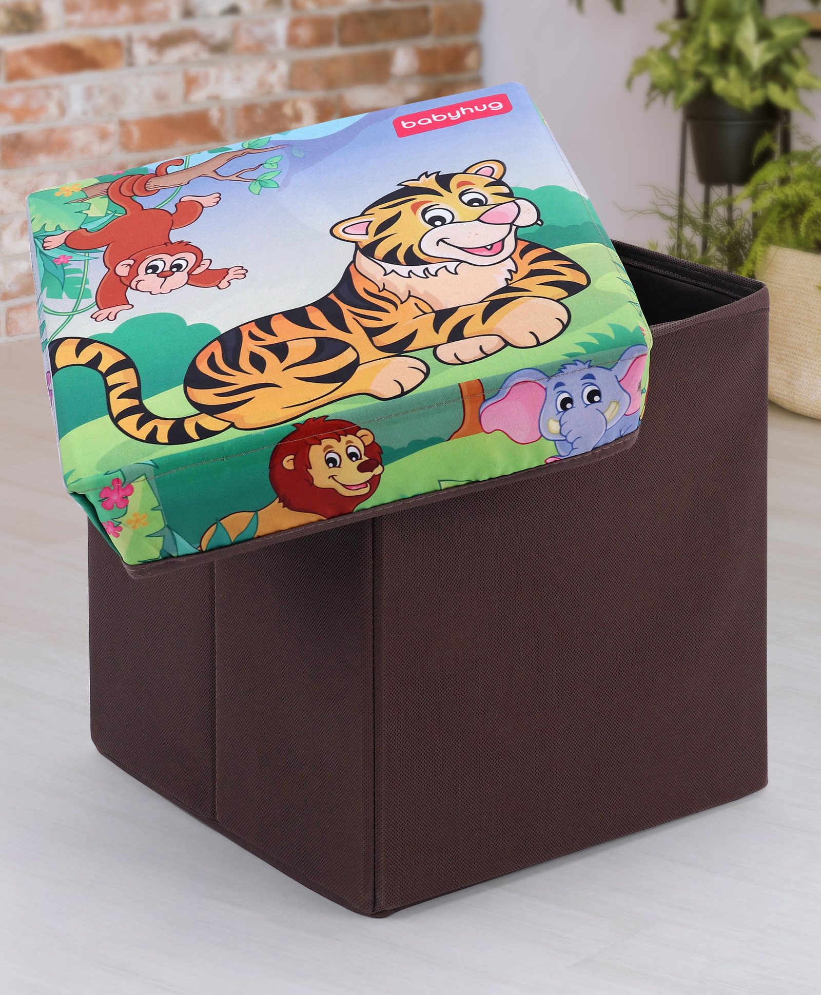 Babyhug Foldable Storage Box with Lid Jungle Theme - Brown-picture-20