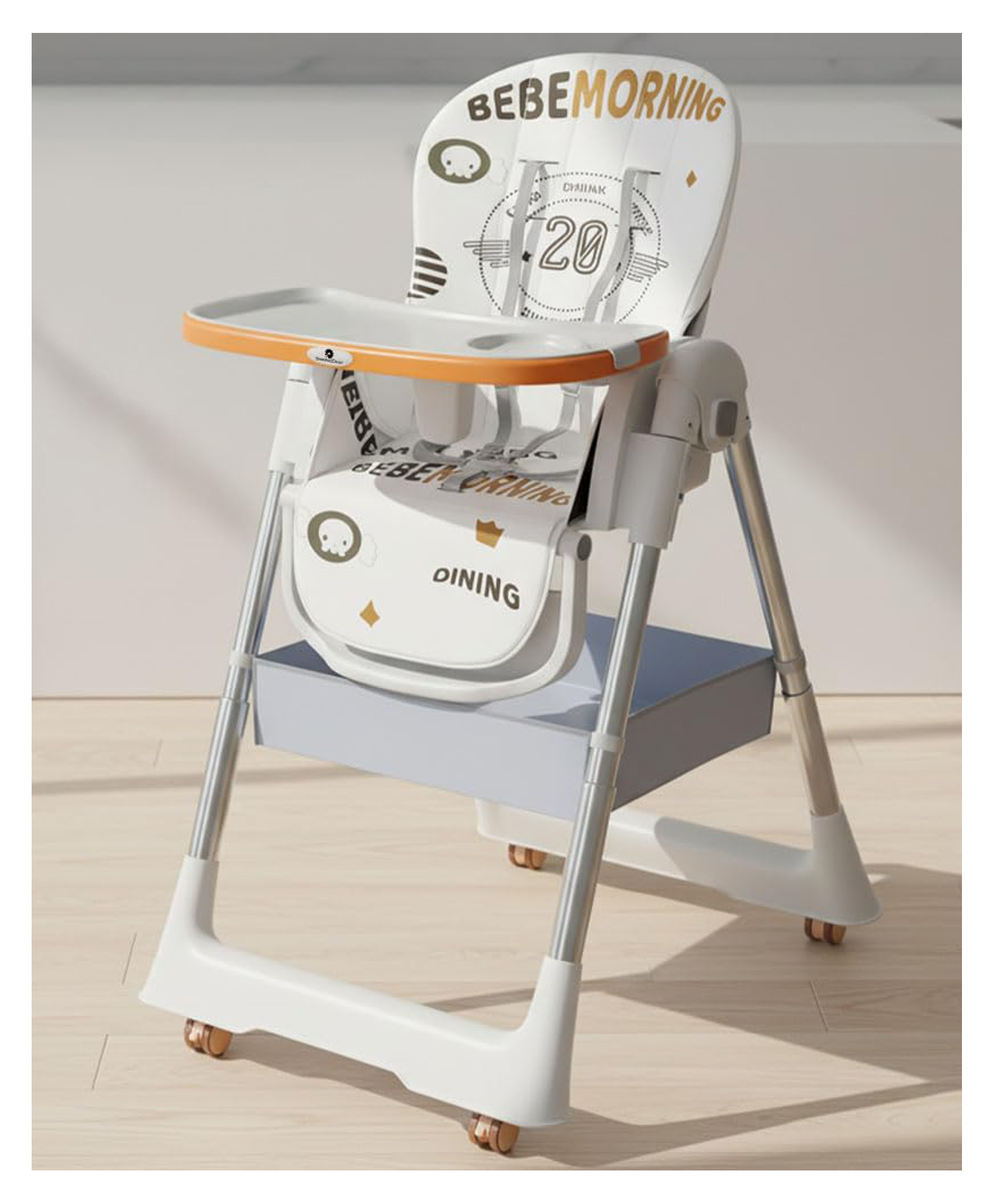 StarAndDaisy Galaxy Star Baby High Chair Foldable Feeding Chair Strong Dining Chair for baby with height adjustment with storage basket- Orange-picture-12