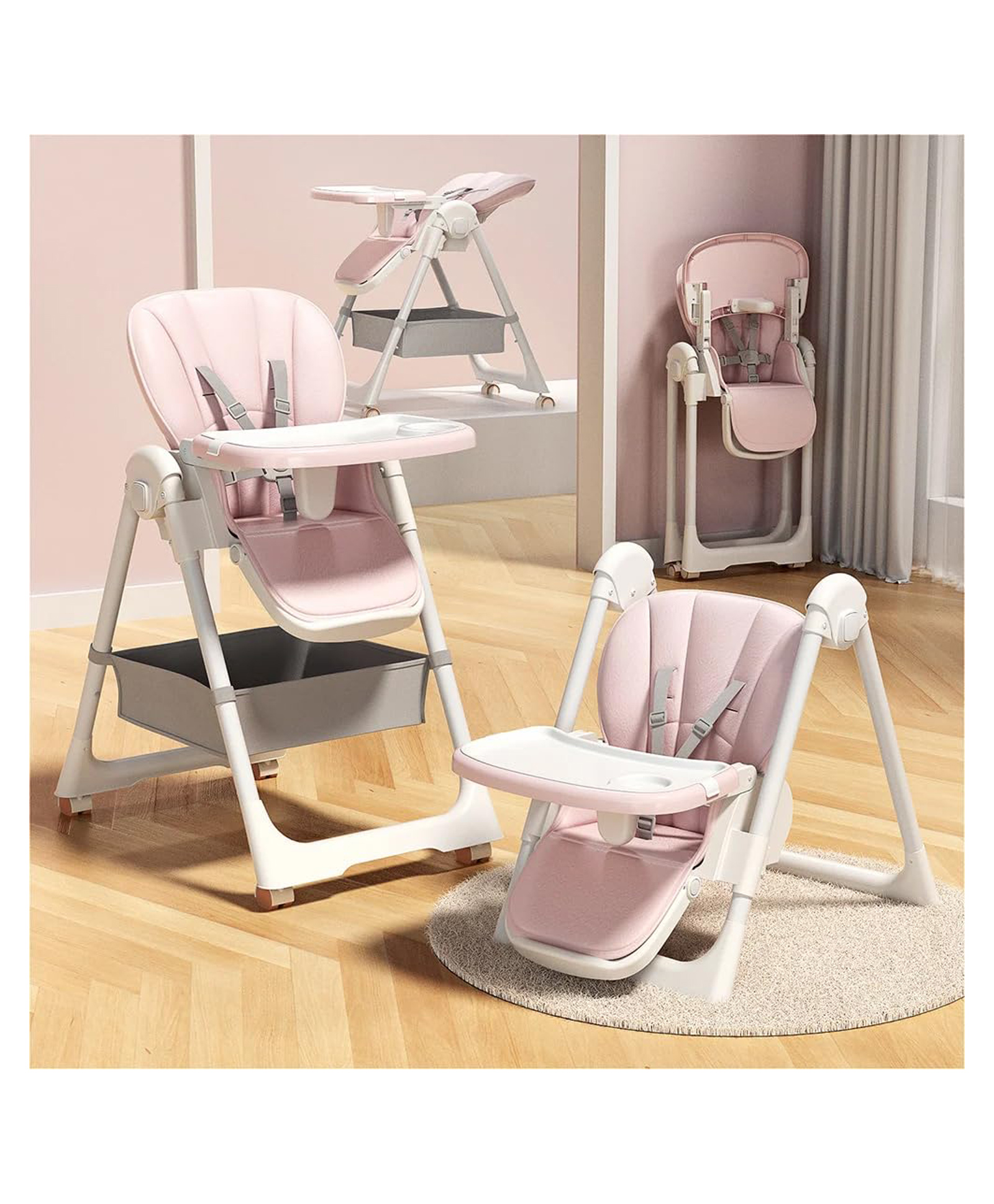 StarAndDaisy Galaxy Star Baby High Chair Foldable Feeding Chair Strong Dining Chair for baby with height adjustment with storage basket- Pink-picture-13