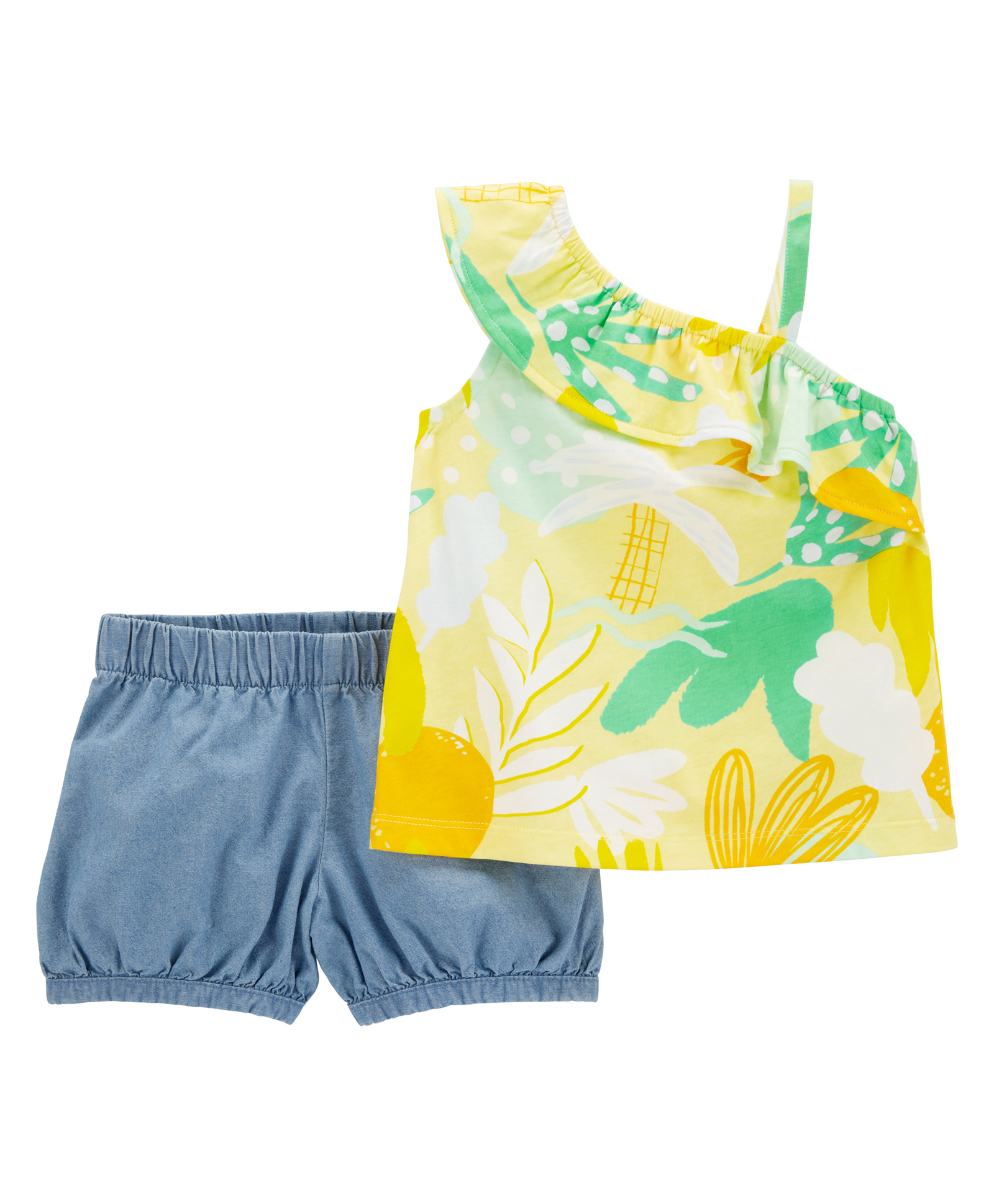 Carter's One Shoulder Sleeves Top & Shorts Set with Floral Print - Multicolour-image-48