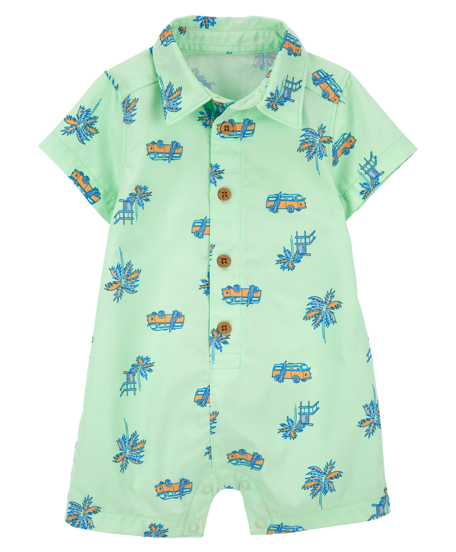 Carter's Knit Half Sleeves Rompers with Beach Theme Print - Green-picture-26