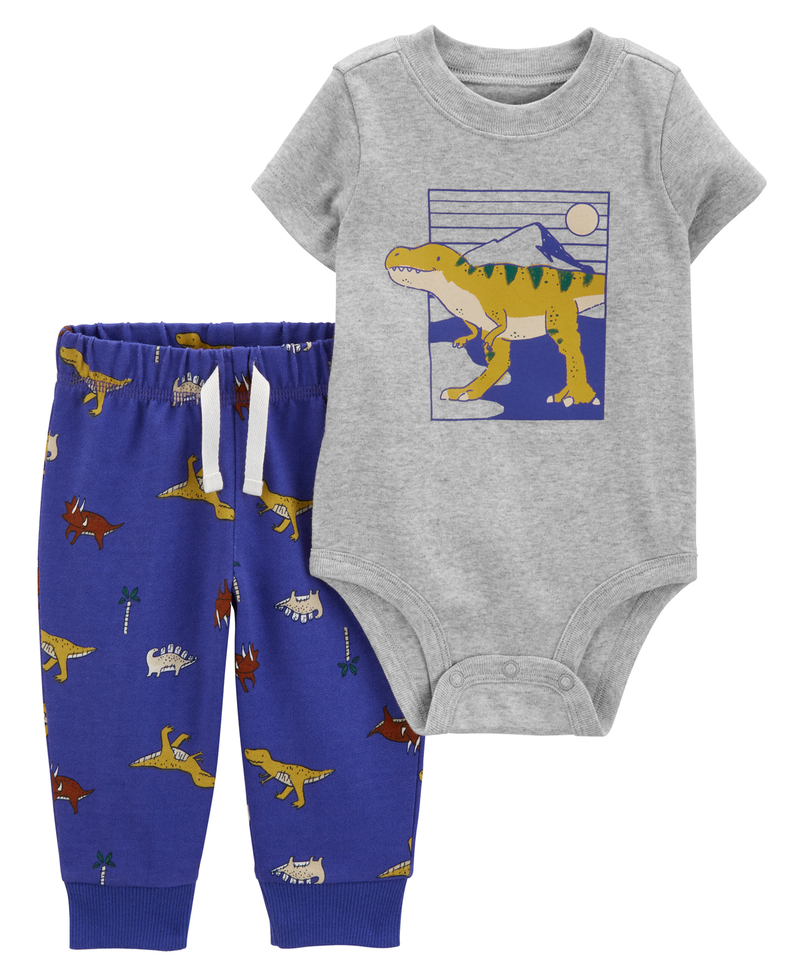 Carter's Half Sleeves Onesie with Dino Print & Leggings- Blue-picture-23