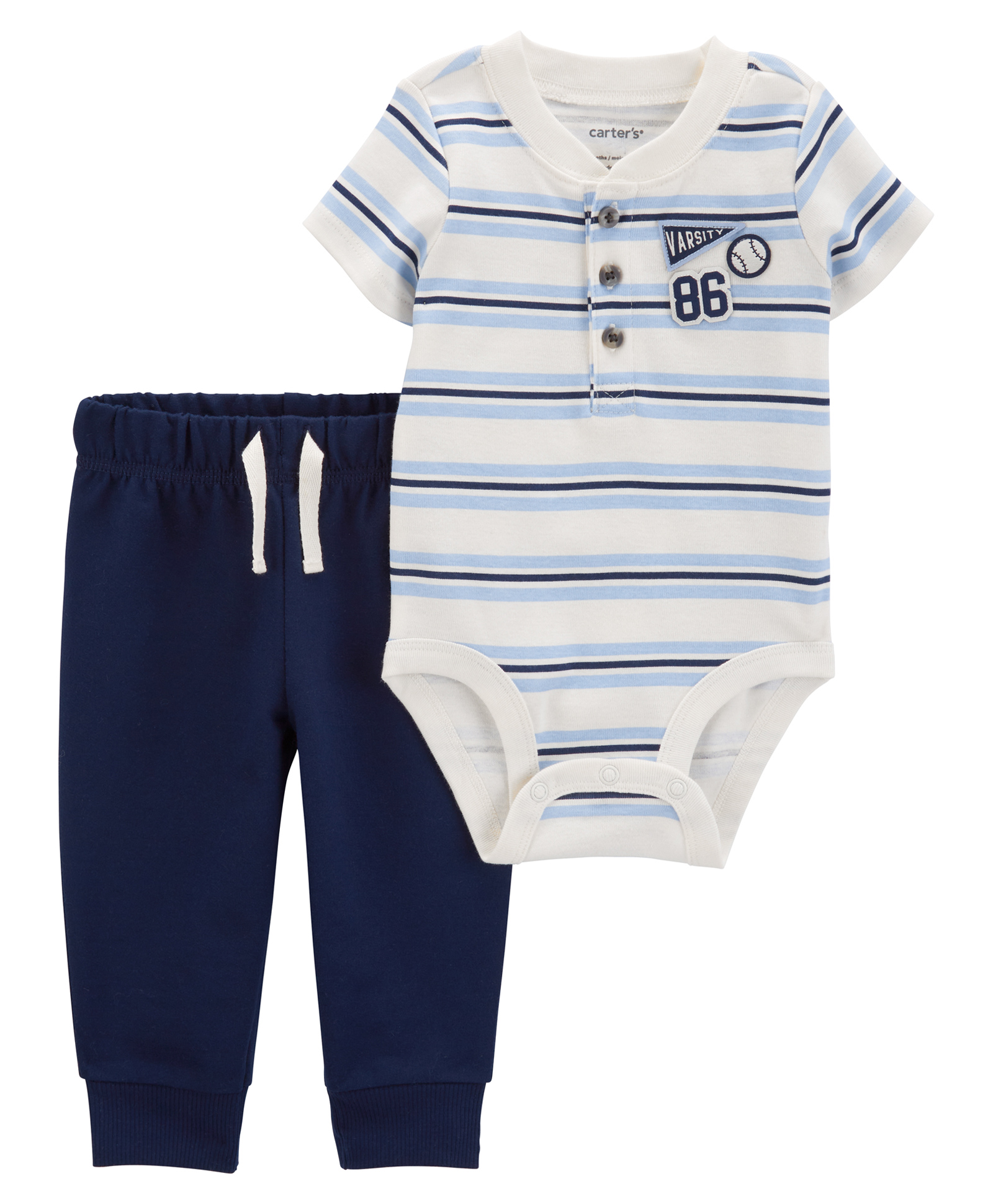 Carter's Half Sleeves Striped Onesie With Legging - Blue-image-4