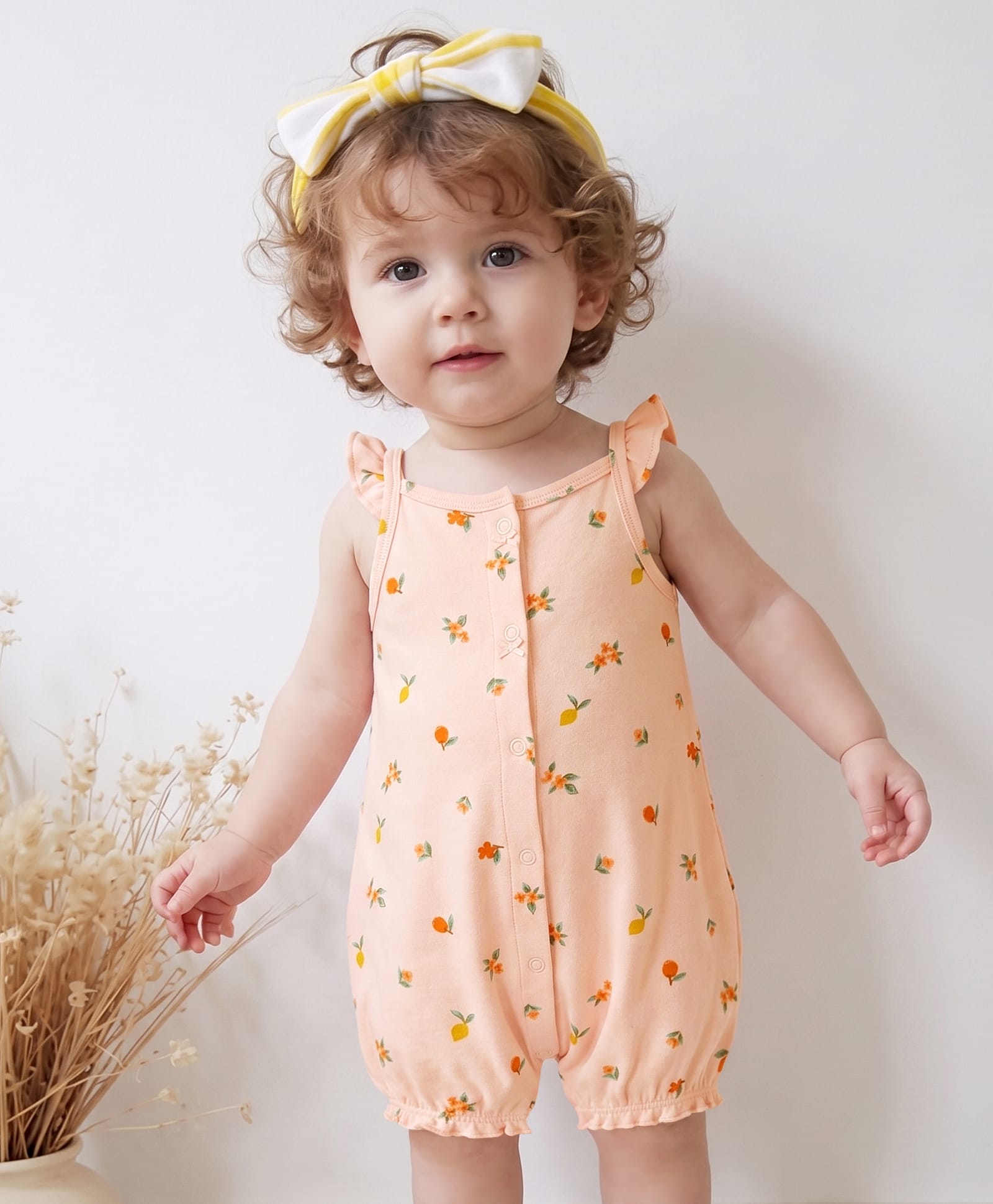 Carter's Frill Sleeves Rompers With Floral Print- Peach-image-14