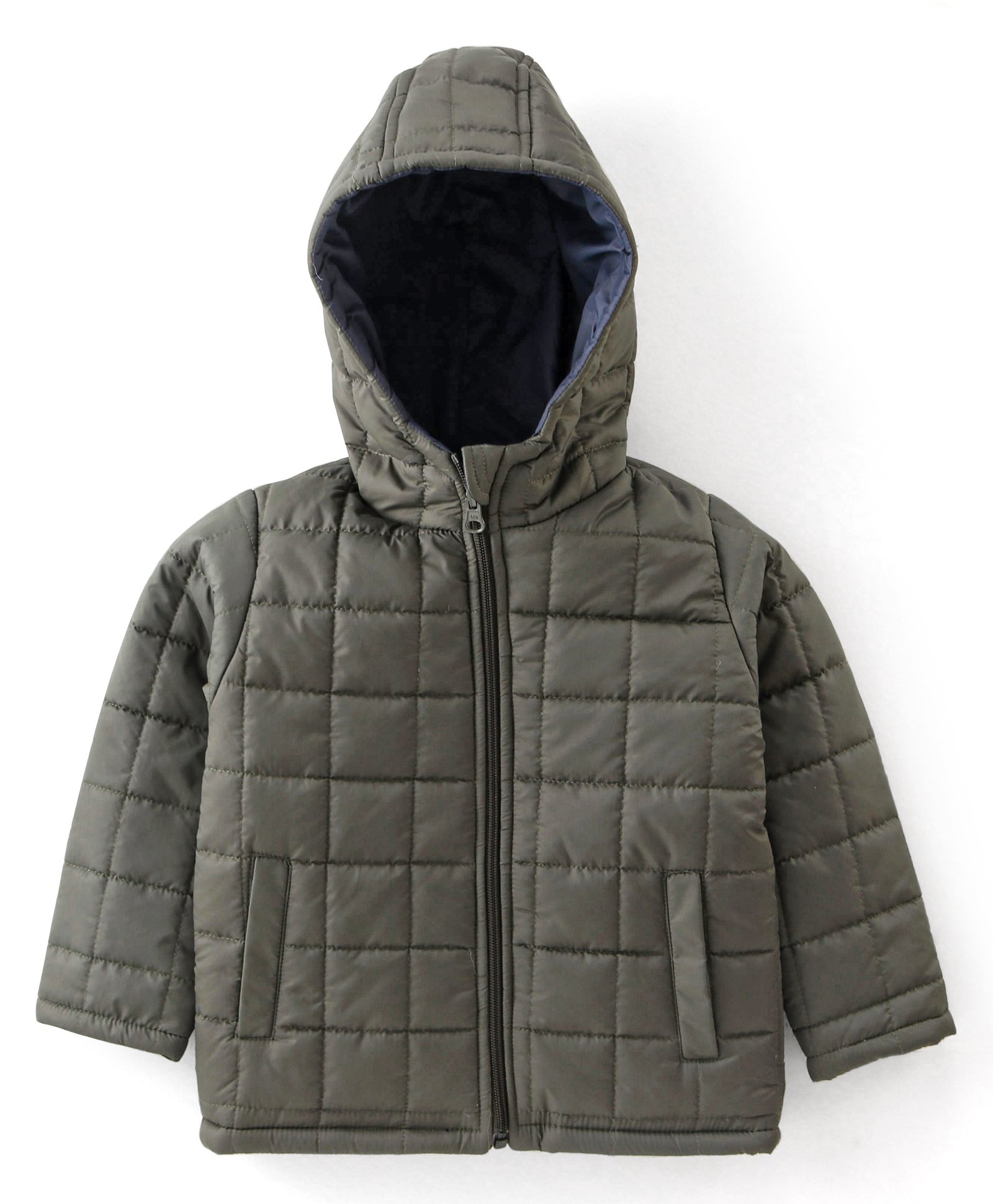 Babyhug Woven Full Sleeves Solid Color Reversible Hooded Jacket - Olive Green & Navy Blue-picture-17
