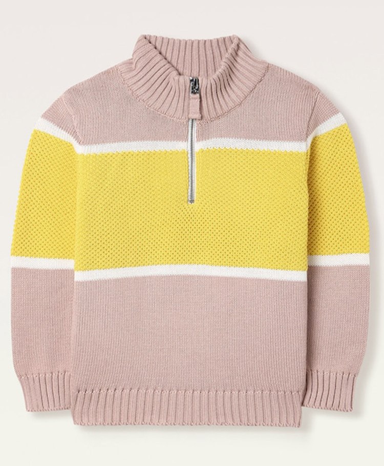 Cherry Crumble By Nitt Hyman Full Sleeves Woven Braid Detailed Mid Striped Sweater - Multi Color-image-13