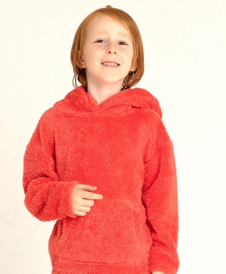 Cherry Crumble By Nitt Hyman Full Sleeves Cozy Foil Fur Hooded Sweatshirt - Coral Red-picture-20