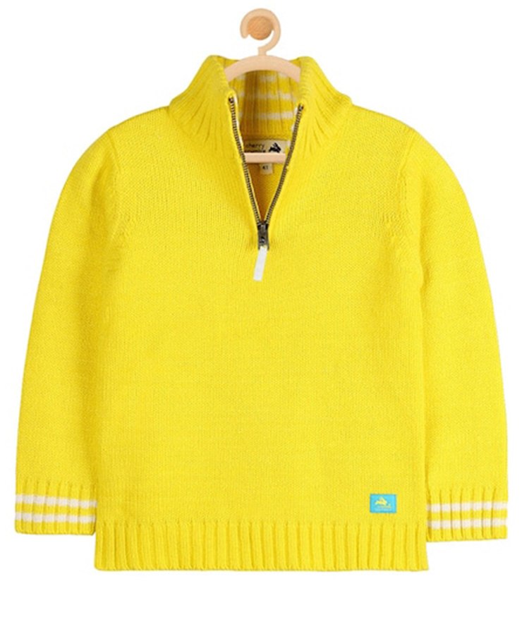 Cherry Crumble By Nitt Hyman Full Sleeves Sporty Half Zipper Sweater - Yellow-image-27