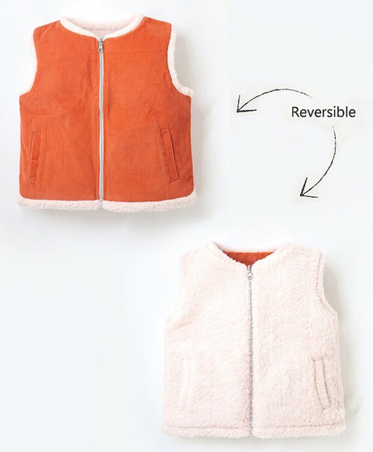Cherry Crumble By Nitt Hyman Sleeveless Solid Reversible Unisex Zipper Jacket - Orange-picture-15