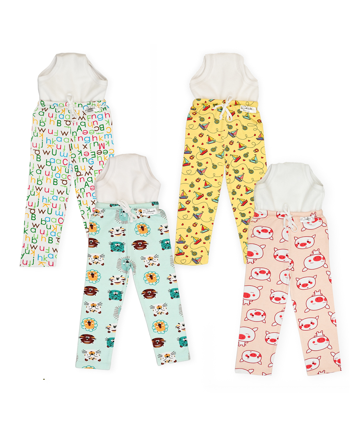 Snugkins Diaper Pants Potty Training Pajamas for Toddlers Boys and Girls. 100% Cotton. Size 3 Fits 3  4 years - Pack of 4-picture-31