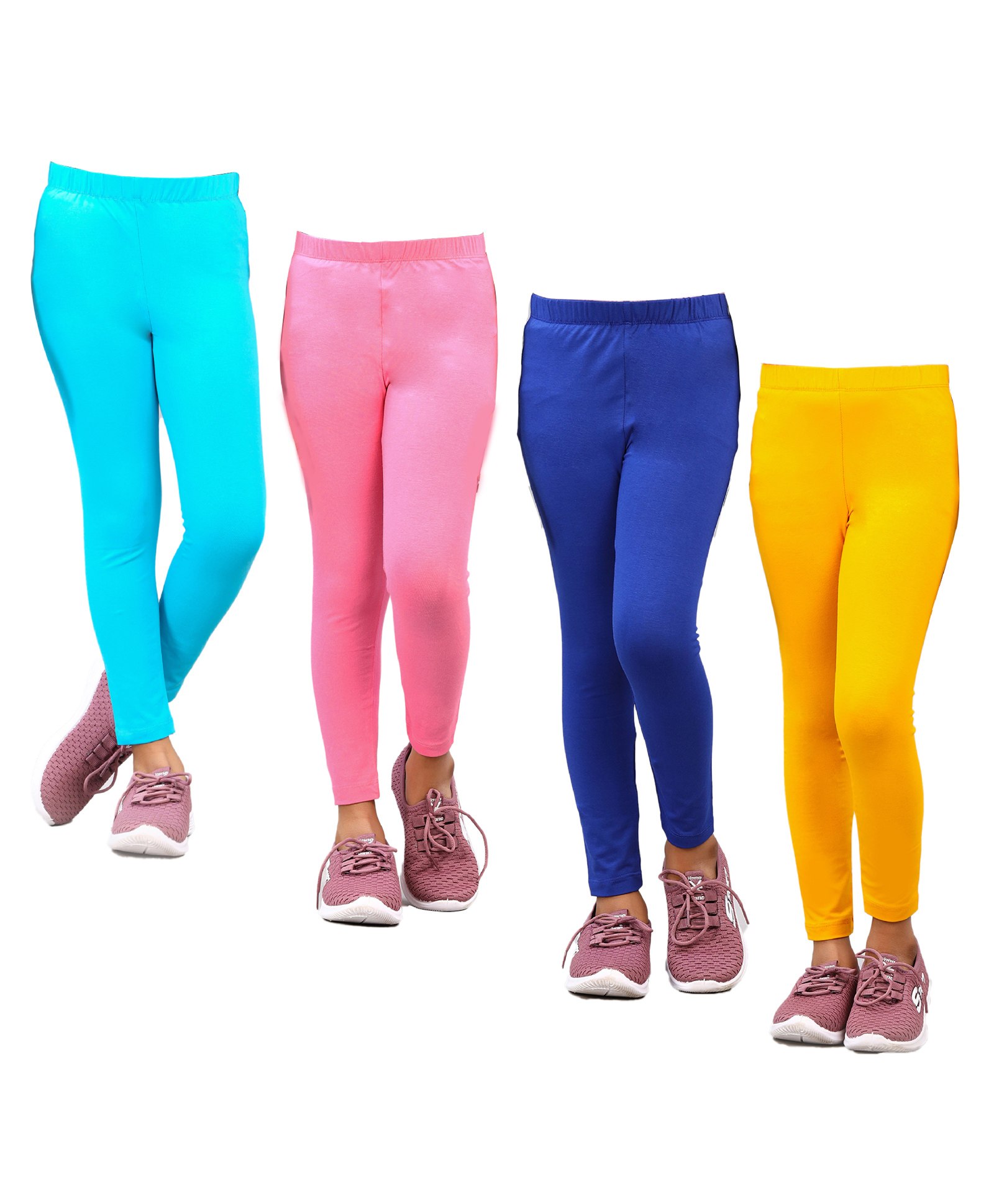 Zion Pack Of 4 Solid Leggings - Pink Yellow Royal Blue & Turquoise Blue-picture-8