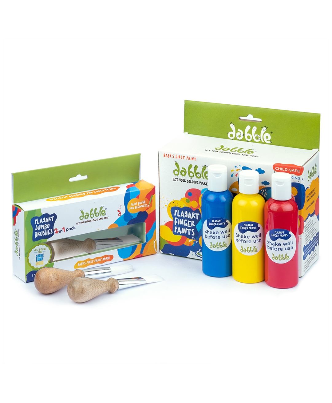 Dabble Toddler First Painting Set Finger Paints plus Jumbo Brushes - Multicolor-image-9