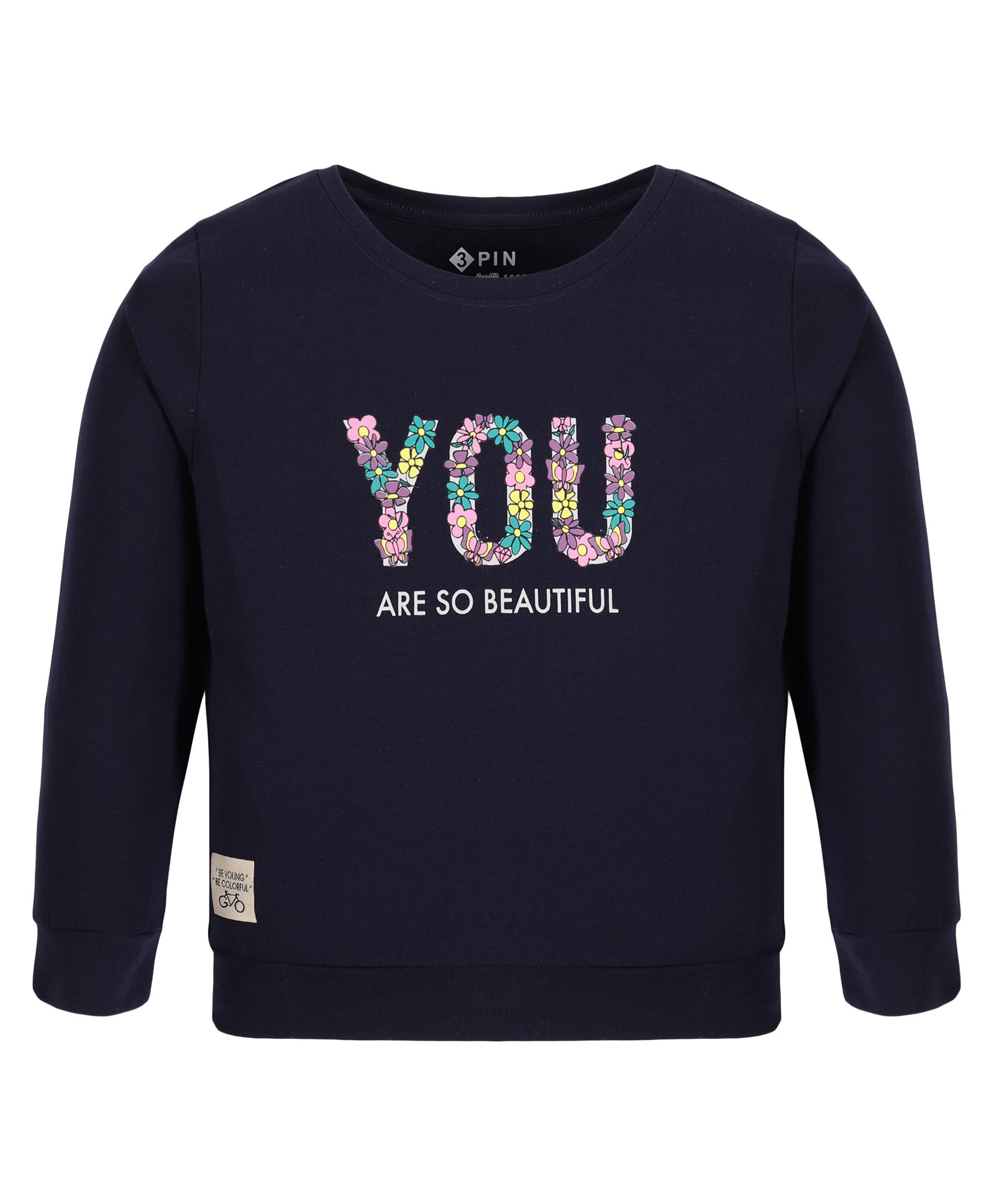 3PIN Full Sleeves Placement Text Printed Sweatshirt - Blue-image-46