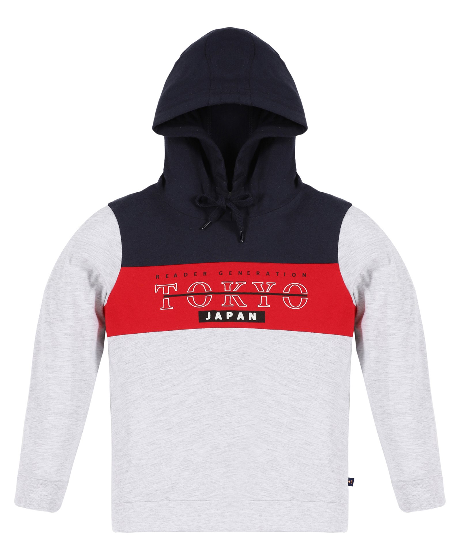 3PIN Full Sleeves  Placement Text & Colour Block Detailed Hoodie - Grey-picture-28