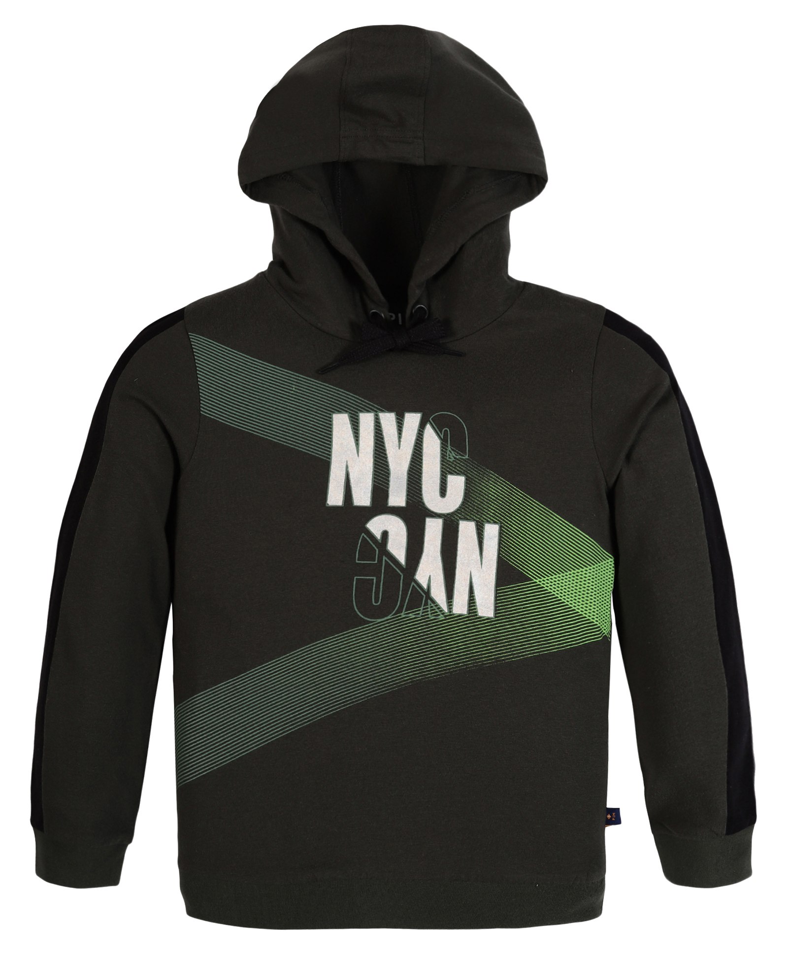 3PIN Full Sleeves  Text Printed Hoodie - Green-image-17